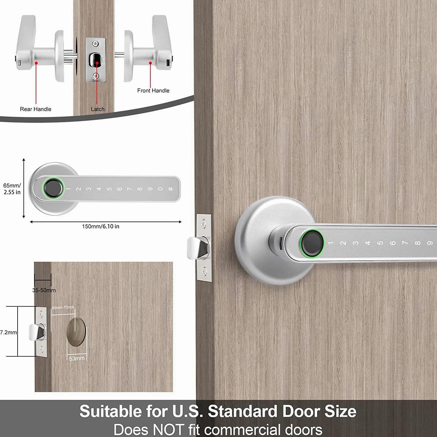 Smart Door Lock Keyless Entry Serratura della porta della tastiera con maniglia, serratura della porta dell'impronta digitale con controllo WiFi APP Tuya