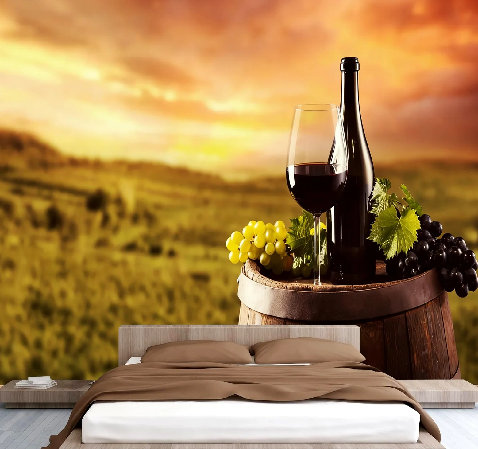 Carta da parati effetto 3D Vino 350 x 256 cm Murale Non Tessuto Tramonto In Campagna Fotomurale Stampa HD Moderna Poster Per Soggiorno E Camera Da Letto Design 1M4011