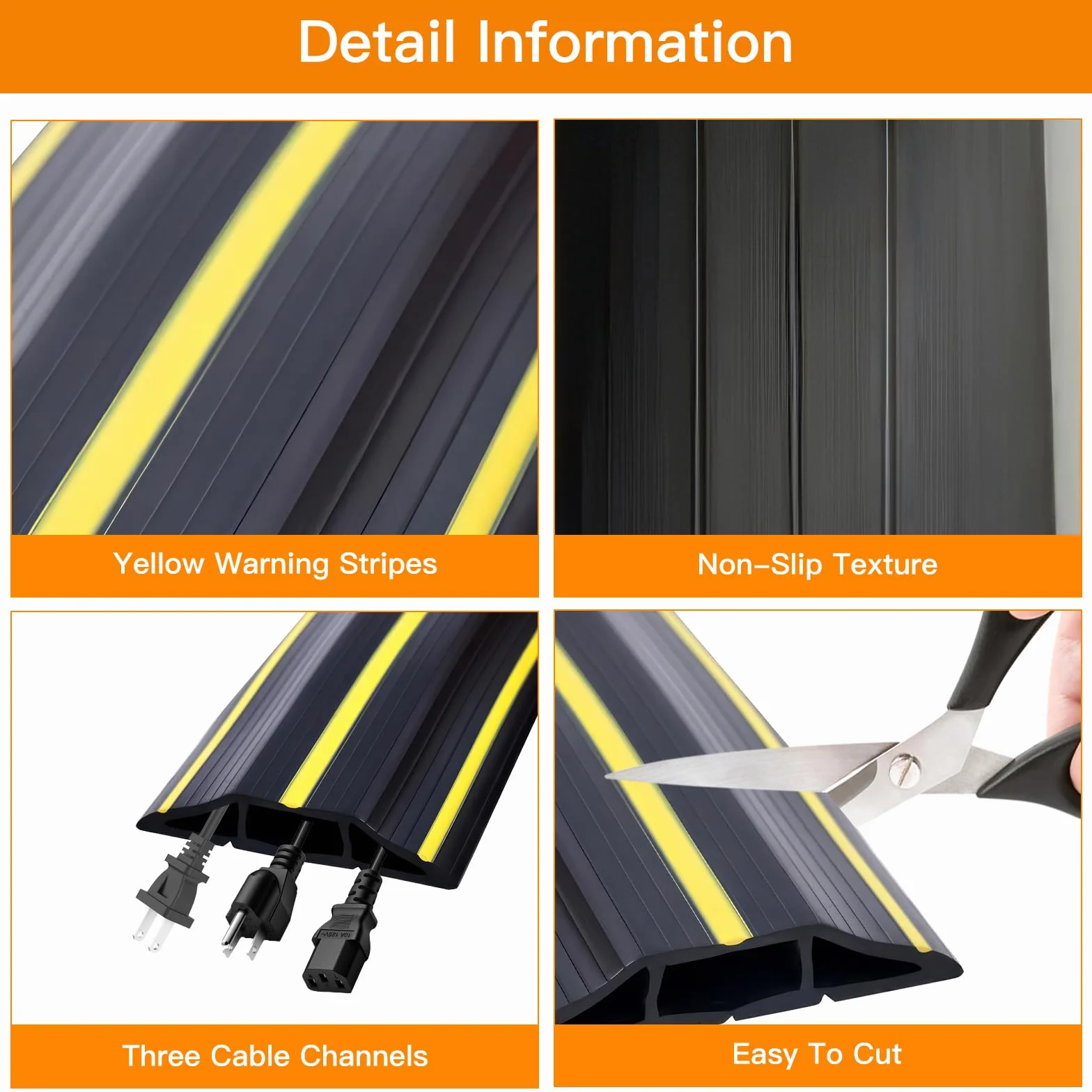 Protezioni Cavi Pavimento Passacavo Calpestabile 3 Canali PVC Flessibile Nero Giallo
