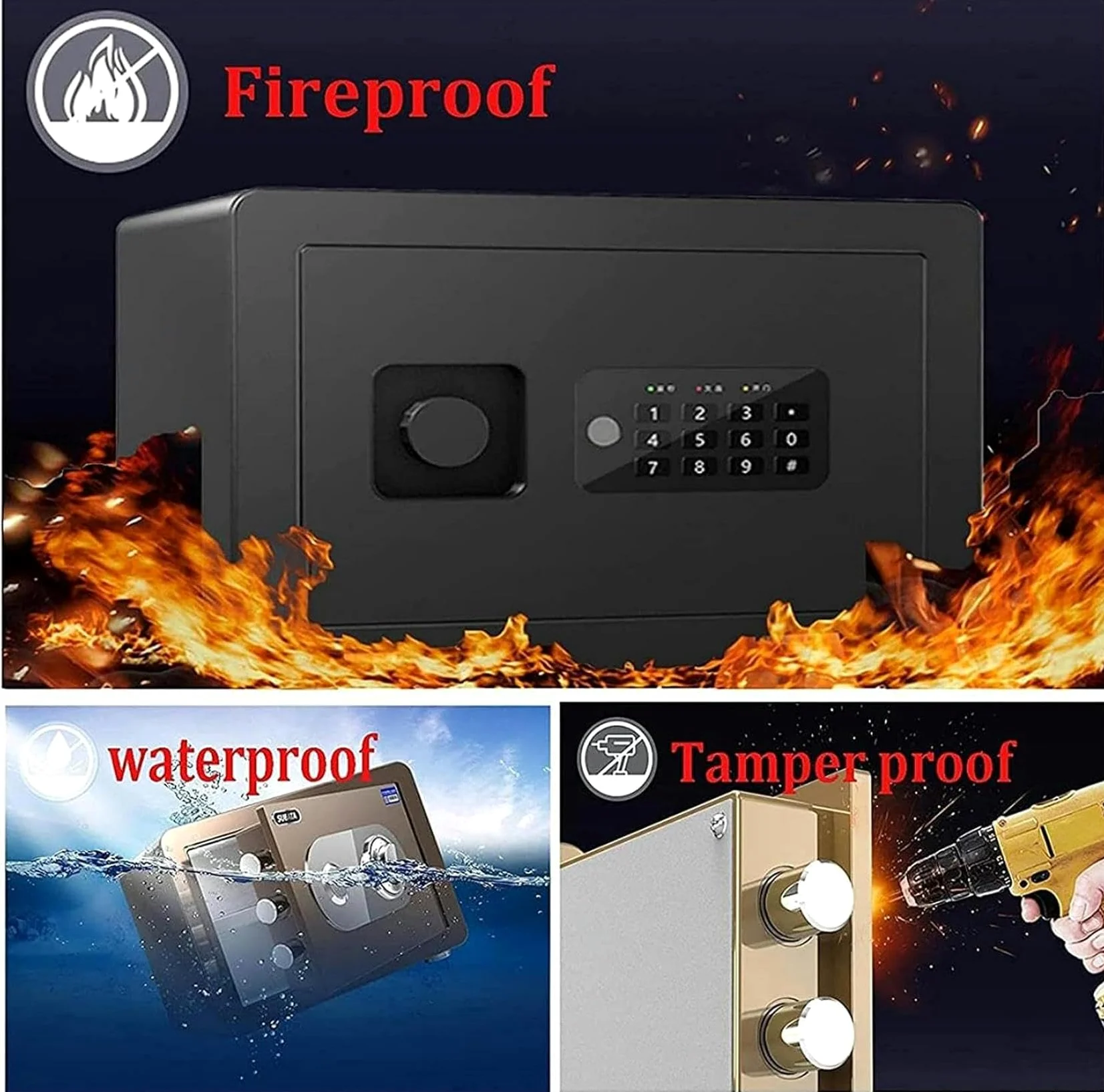Cassaforte Domestica, Blocco Password per Impronte digitali Cassaforte Elettronica Cassetta di Sicurezza ignifuga e antifurto Scatola portaoggetti Multifunzionale, White-1