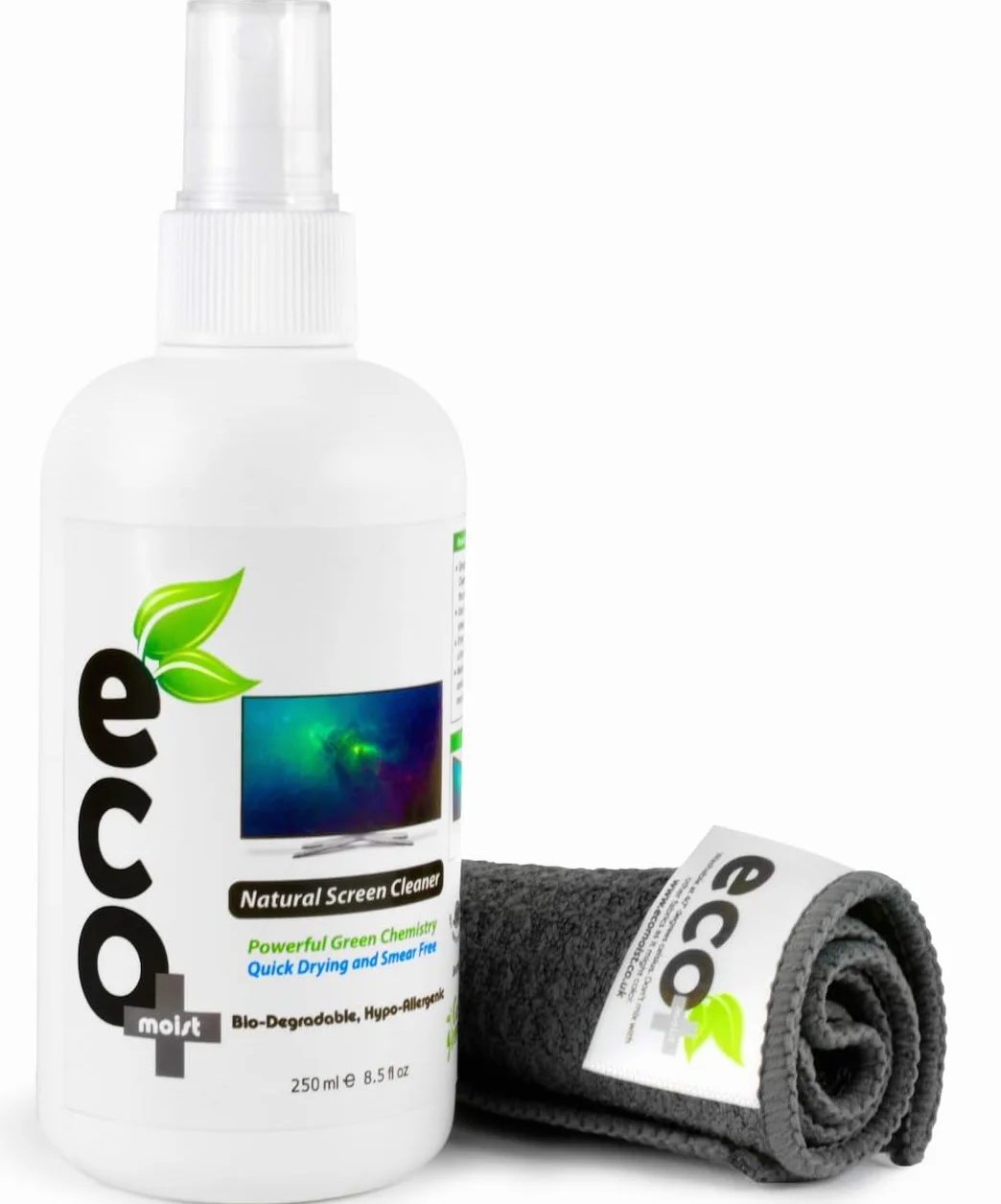 Ecomoist Detergente Naturale Per Schermi con panno in microfibra, 250ml