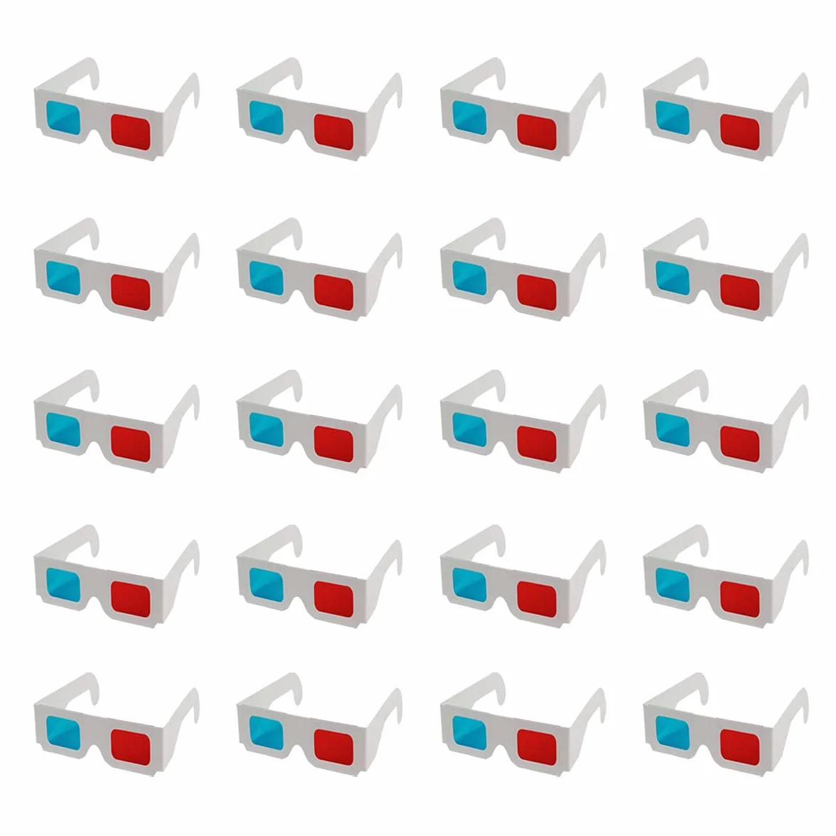 Occhiali 3D, 20 paia di occhiali stereo rossi e blu di carta per la decorazione di film