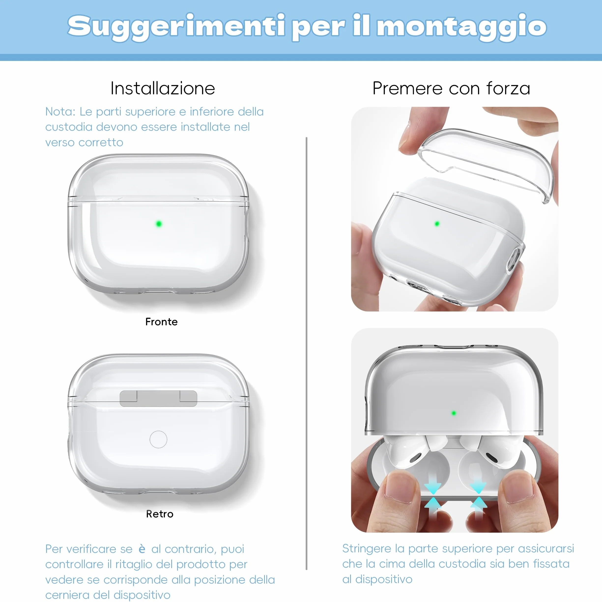 Custodia per Airpods Pro 2a/1a gen, Compatibile con Custodia Airpods Pro 2a gen Porta di ricarica USB C, Custodia morbida trasparente antiurto con penna per pulizia cordino,Trasparente