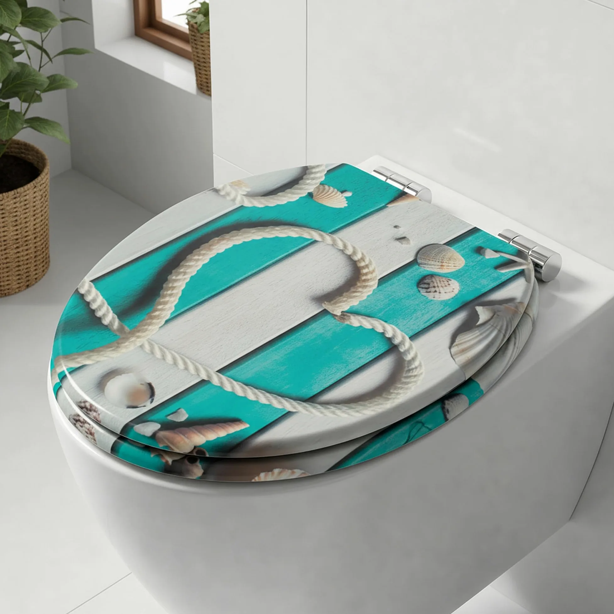 SINOBATH Sedile WC con abbassamento automatico, nucleo in legno MDF, chiusura a cerniera Softclose