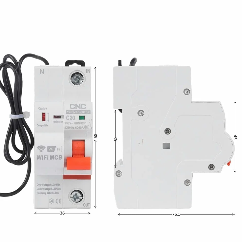 Interruttore Magnetotermico Differenziale 1P WiFi Smart Circuit Breaker Creor Protection Time Reclosing Switch Telecomando(100A)
