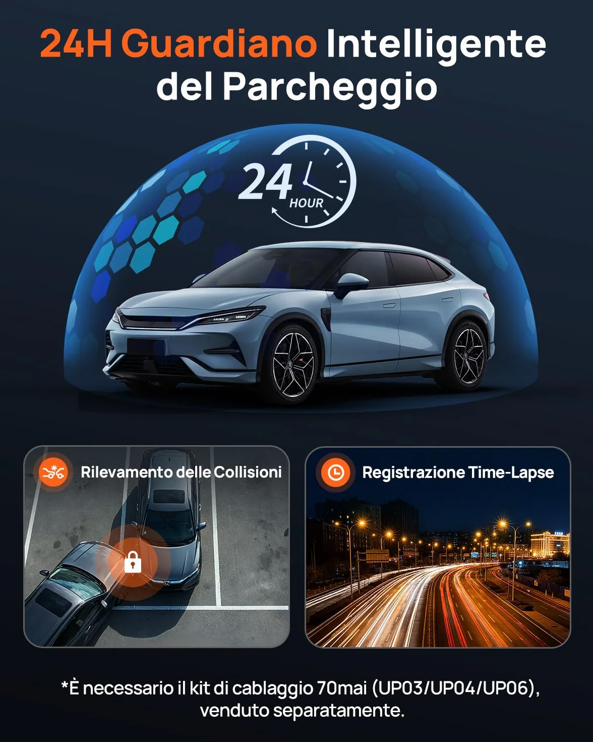 70mai Dash Cam Auto 4K M800 Anteriore e Posteriore, STARVIS 2 IMX678 Super Visione Notturna e Apertura F1.7, Doppio HDR, Supporto 4G LTE e Wi-Fi 5GHz, eMMC da 128 GB Integrata, GPS, Controllo Vocale