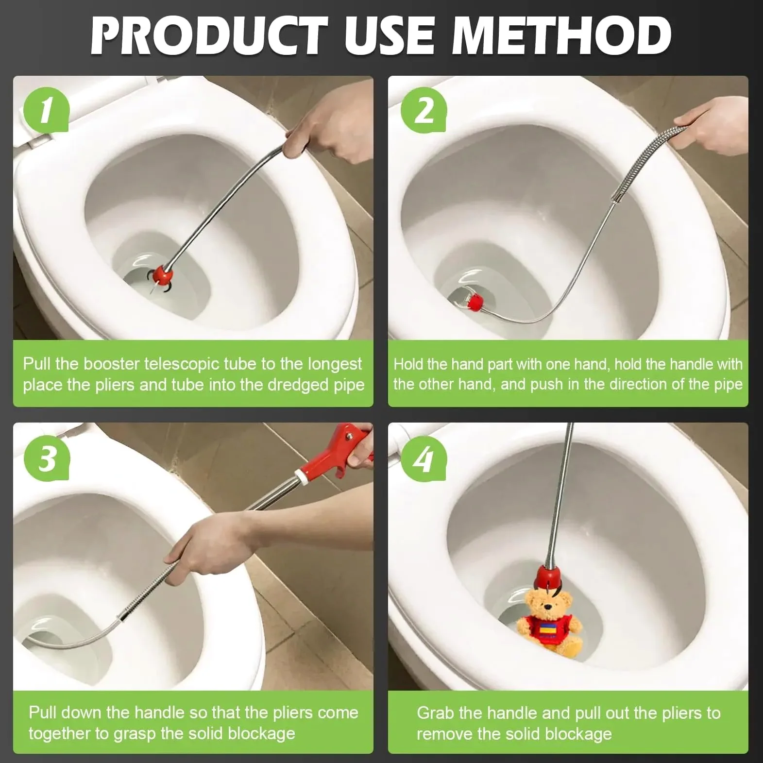Strumento for Sbloccare La Toilette. Kit for Lo Scarico Delle Tubazioni | Soluzione completa for la pulizia degli impianti idraulici Scarichi a pavimento Fogne efficienti