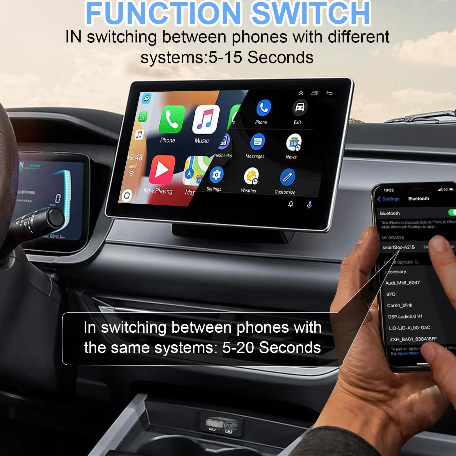 Adattatore Carplay Wireless,Adattatore Wireless 2 in 1 per Android Auto e CarPlay, Converti Android Auto Cablato in Wireless, Adatto per Auto con AA e Carplay, 5GHz WiFi USB C/A, Plug & Play