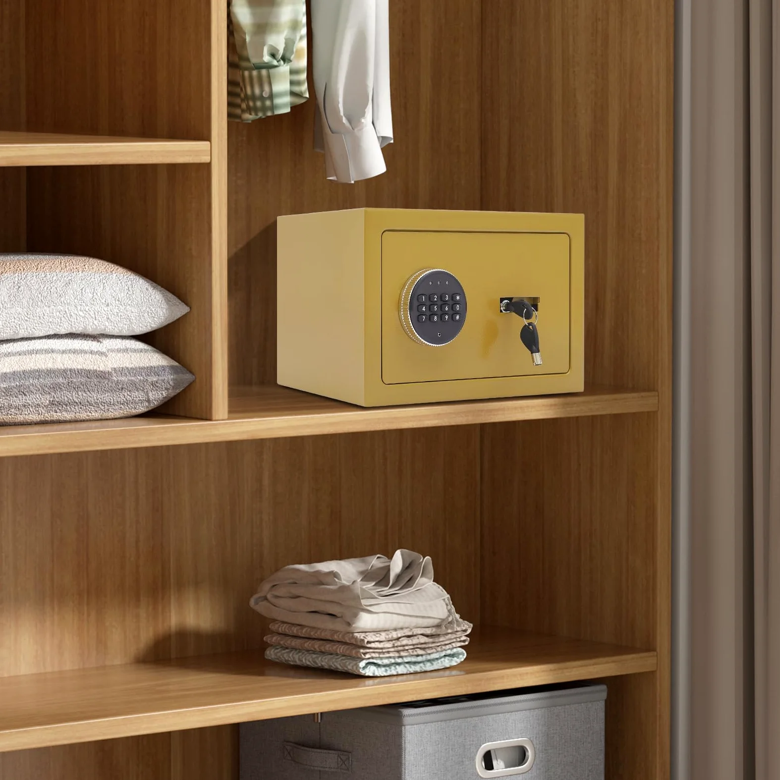 Cassaforte elettronica 3 in 1 con serratura a combinazione e funzione di allarme, sistema di sicurezza tripla con password, chiave di emergenza e bullone di bloccaggio, per casa, ufficio e hotel (oro)