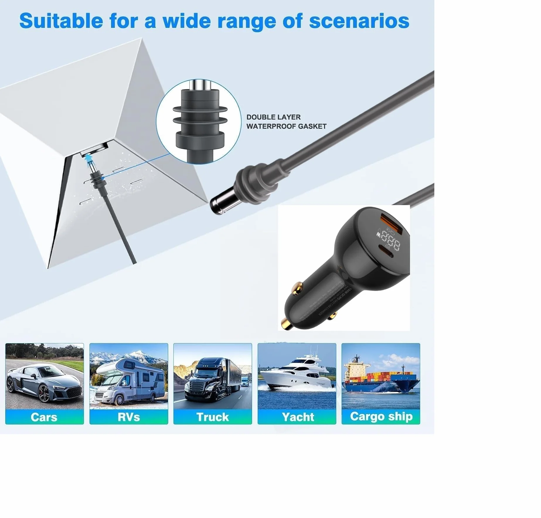 100W USB C caricabatteria da auto adattatore per kit Starlink Mini, alimentazione PD cavo accendisigari DC da 12V 24V per Starlink Mini Dish USB A per la ricarica del telefono