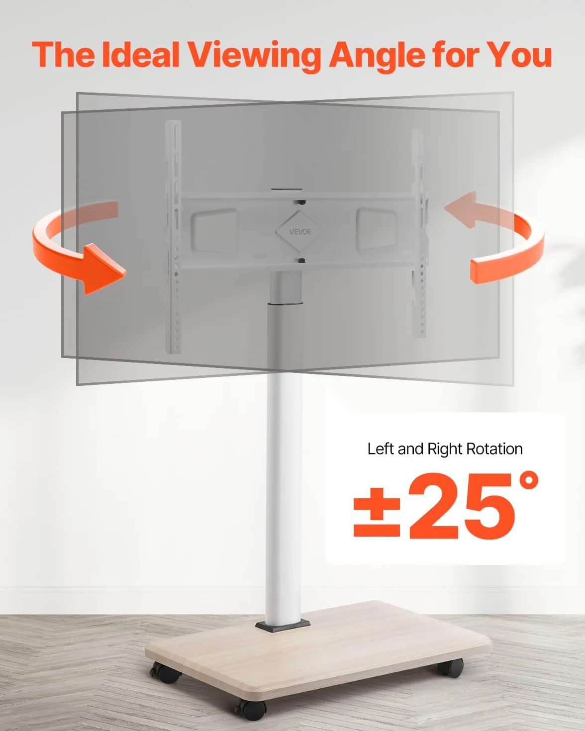 VEVOR Carrello Porta TV con Ruote per Schermo da 812,8-1778 mm Carico max. 45 kg Carrello Porta TV Rotazione Sinistra-Destra 25° Altezza Regolabile con Ripiano per Angolo da Casa Ufficio