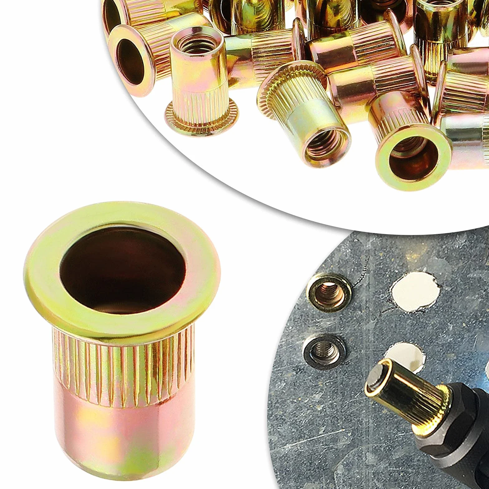 Gueenky 100 Pezzi Dadi Rivetti Filettati in Acciaio Carbonio Zincato M10 Testa Piatta 17x21 mm