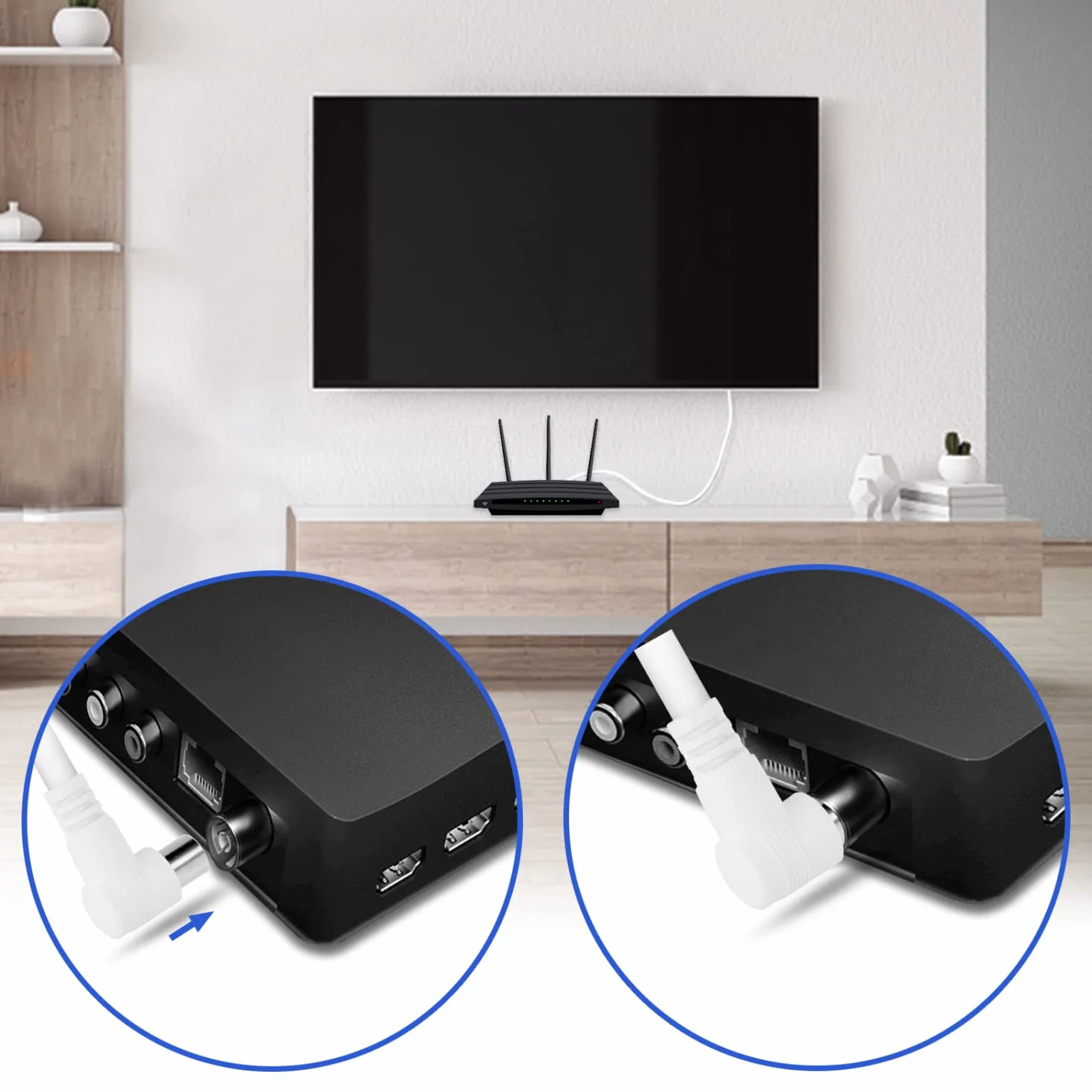 Aigostar - Cavo coassiale per antenna, cavo TV Full HD, angolo 90 gradi, supporta DVB-T, DVB-S, DVB-C, DVB-S2 e HDTV, per TV e radio, bianco, 3 m