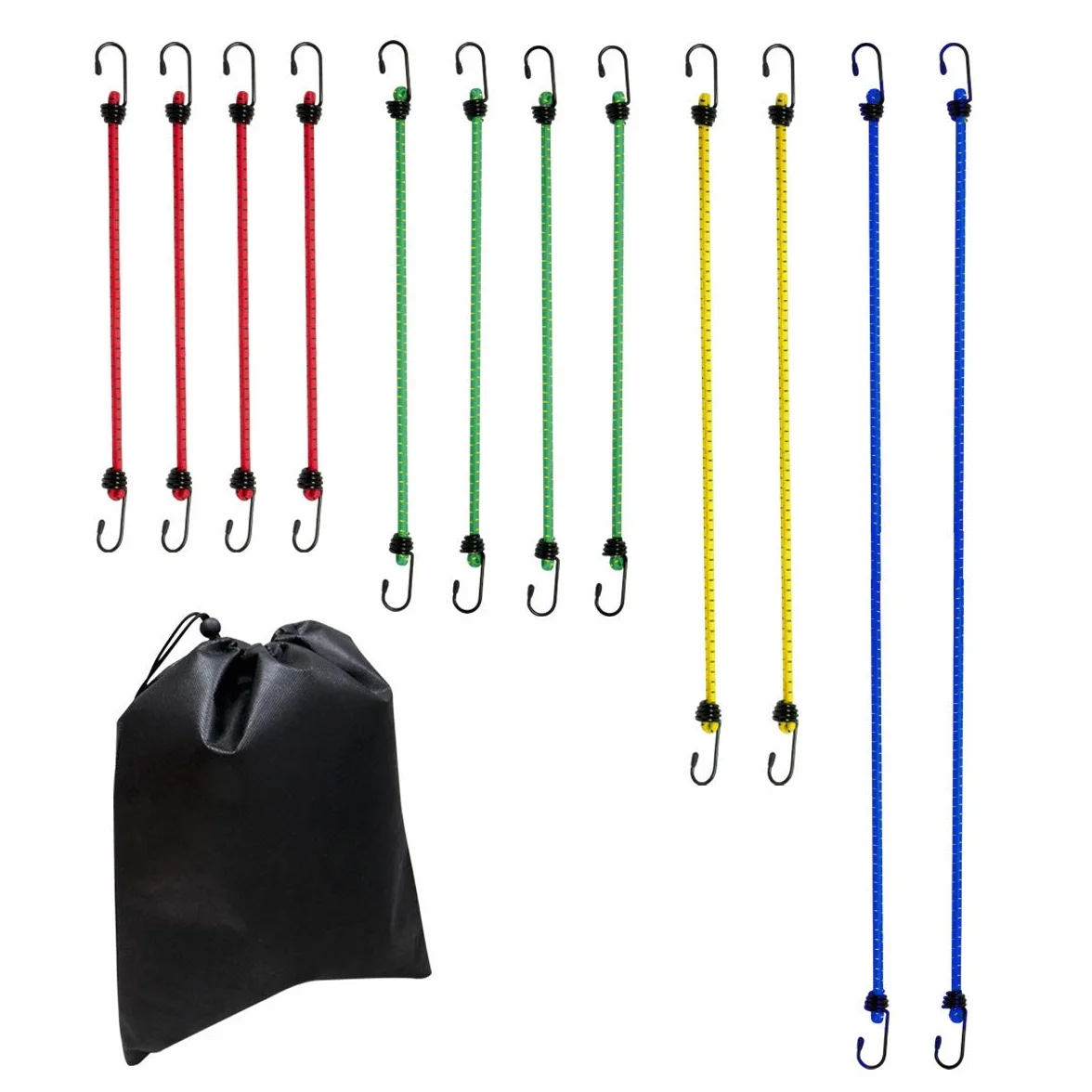 Amazon Basics Corde elastiche robuste, varie lunghezze (88cm, 59cm, 46cm, 38cm), multicolore (confezione da 12)