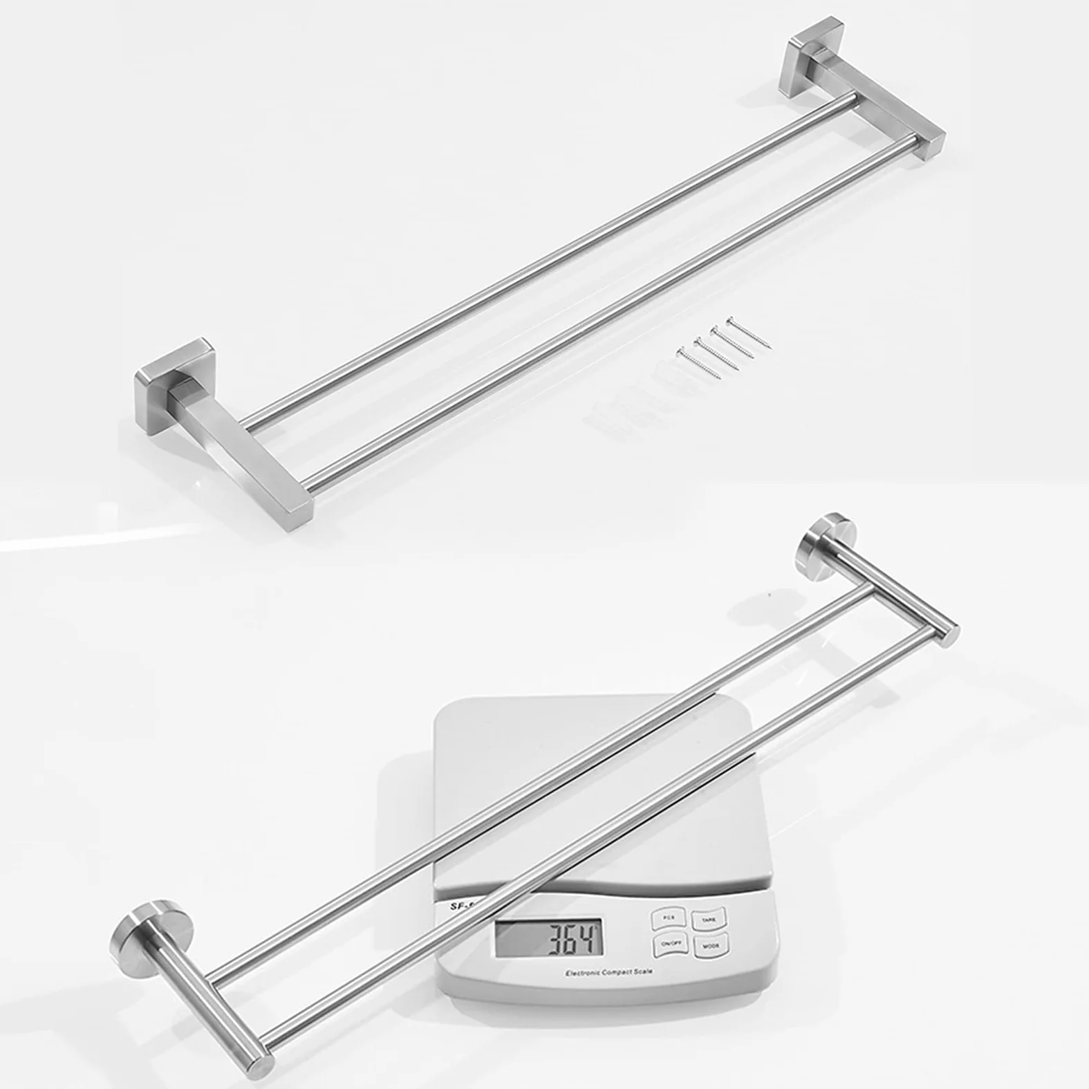 Doppio Portasciugamani da Bagno, Lungo, 40Cm-100Cm, Finitura Argento Spazzolato, Portasalviette Sustowel, Appendiabiti A Parete con Base Rotonda, Appendiabiti da Cucina/40Cm