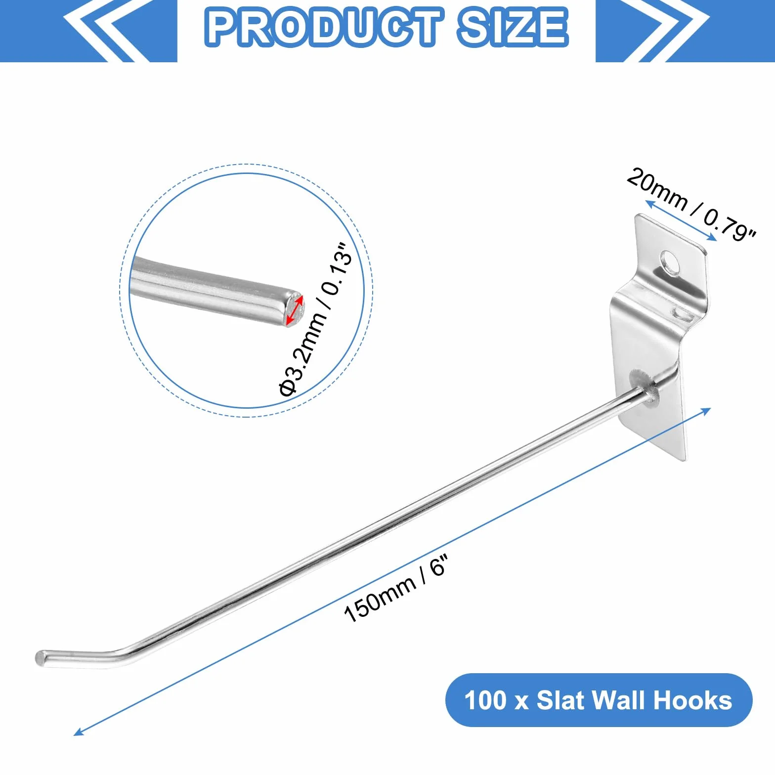QUARKZMAN Ganci Parete Doghe 100pz 6" (150mm) Accessori Pareti Doghe Metalliche Ganci Pannelli Parete Griglia Forata
