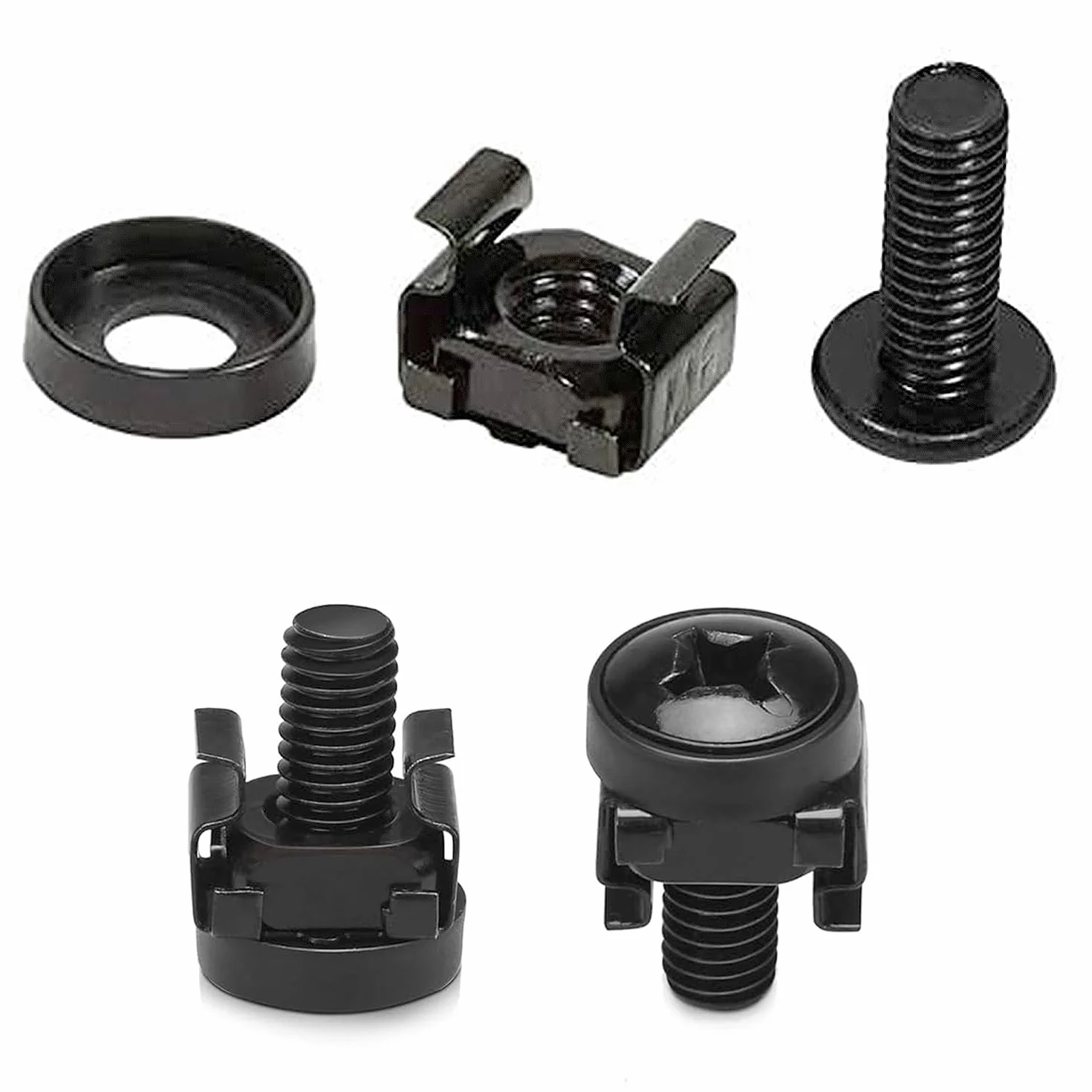 Set di 60 dadi e bulloni a gabbia M6 nero per montaggio su rack server e armadi di rete