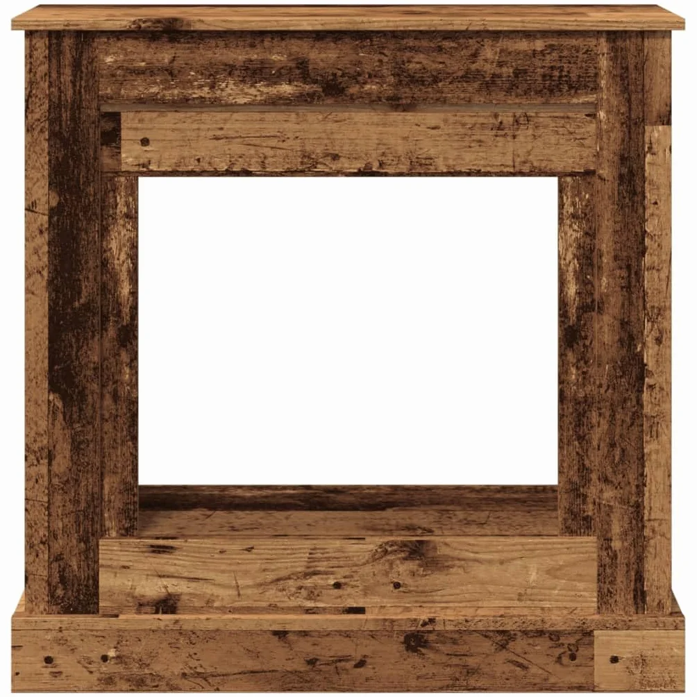 Cornice per Camino Design Rustico 90x30x90 cm Truciolato Legno Antico Supporto Fiamma LED