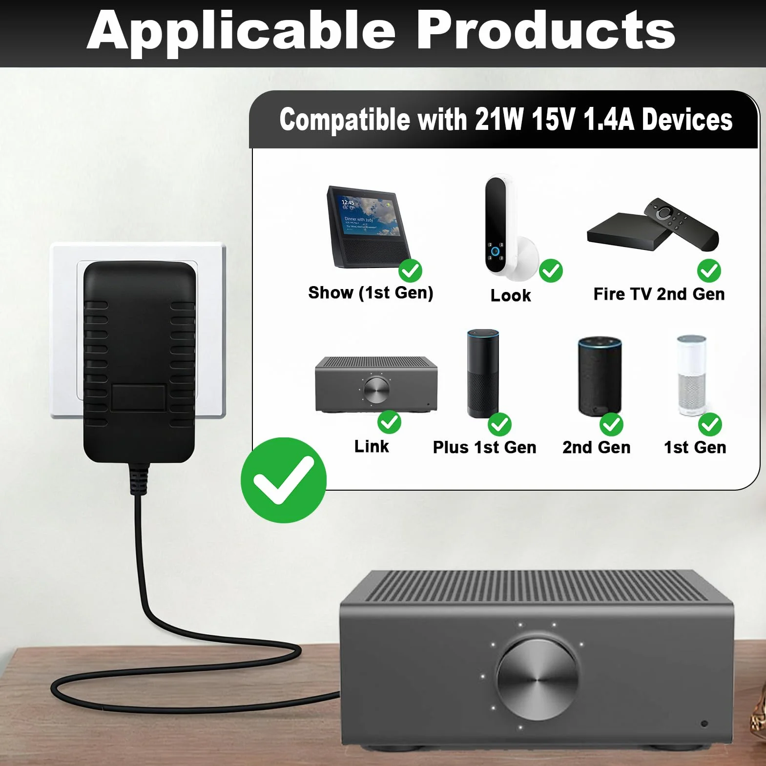 21 W 15 V 1,4 A Alimentatore per Alexa Echo