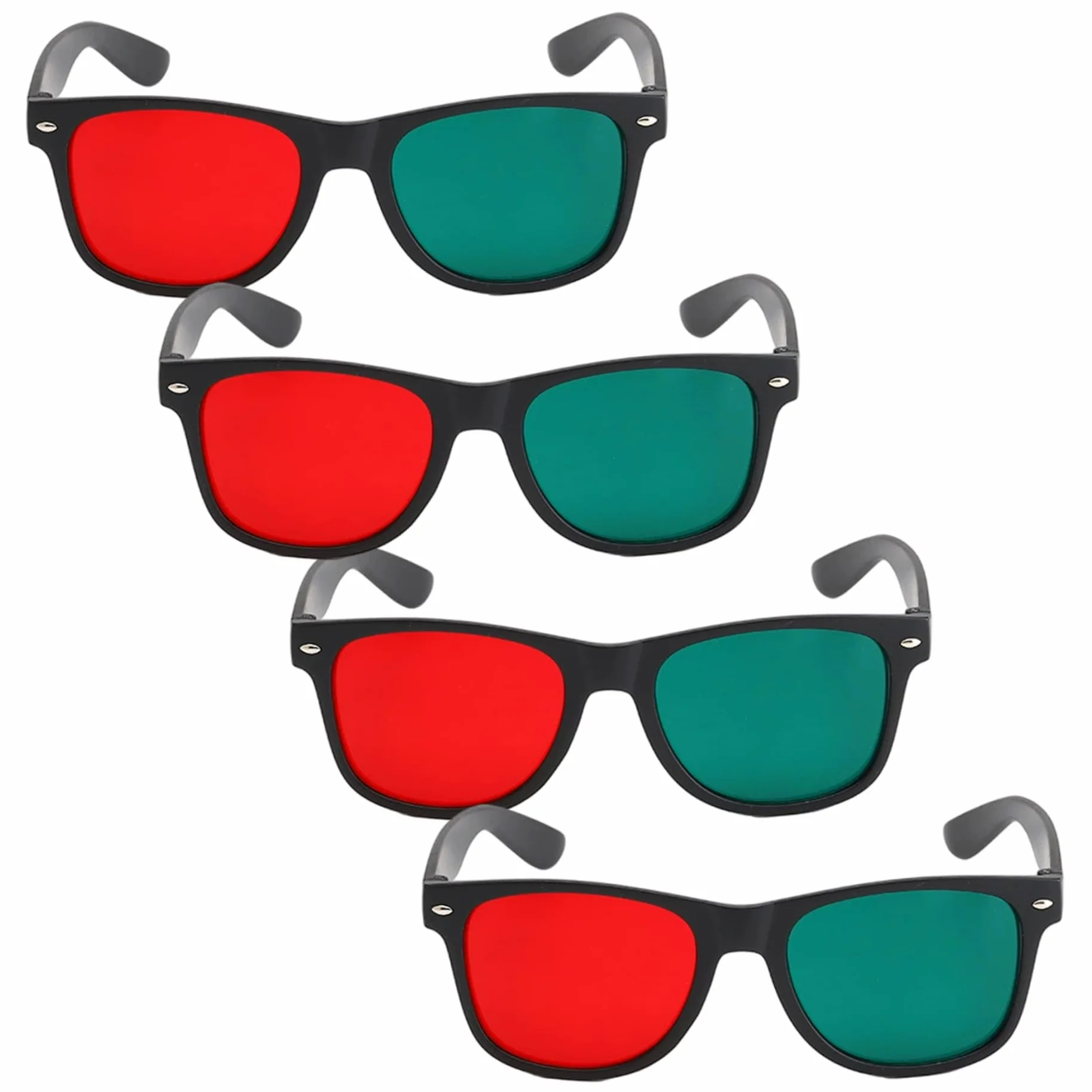 Occhiali 3D da 4 pezzi, occhiali 3D con montatura nera, rosso verde, per giochi TV, film in DVD, anaglifi dimensionali e da allenamento per l'ambliopia