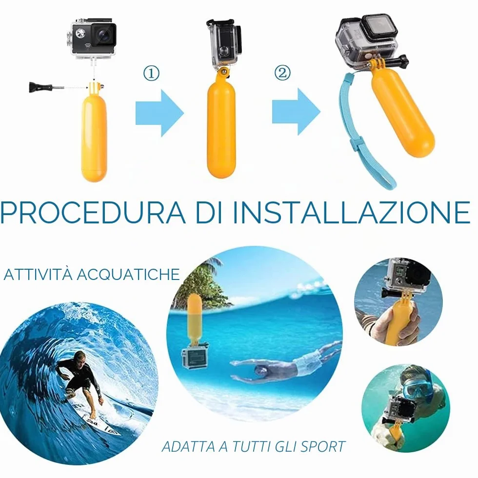 TEKCAM Kit Accessori per Action Cam 4 in 1 Compatibile con GoPro Hero 13 12 11 10/ AKASO Brave 4 Pro/COOAU/DJI Osmo Action 4 5 Pro/SJCAM/Insta360, Imbracatura da Petto Fascia da Testa