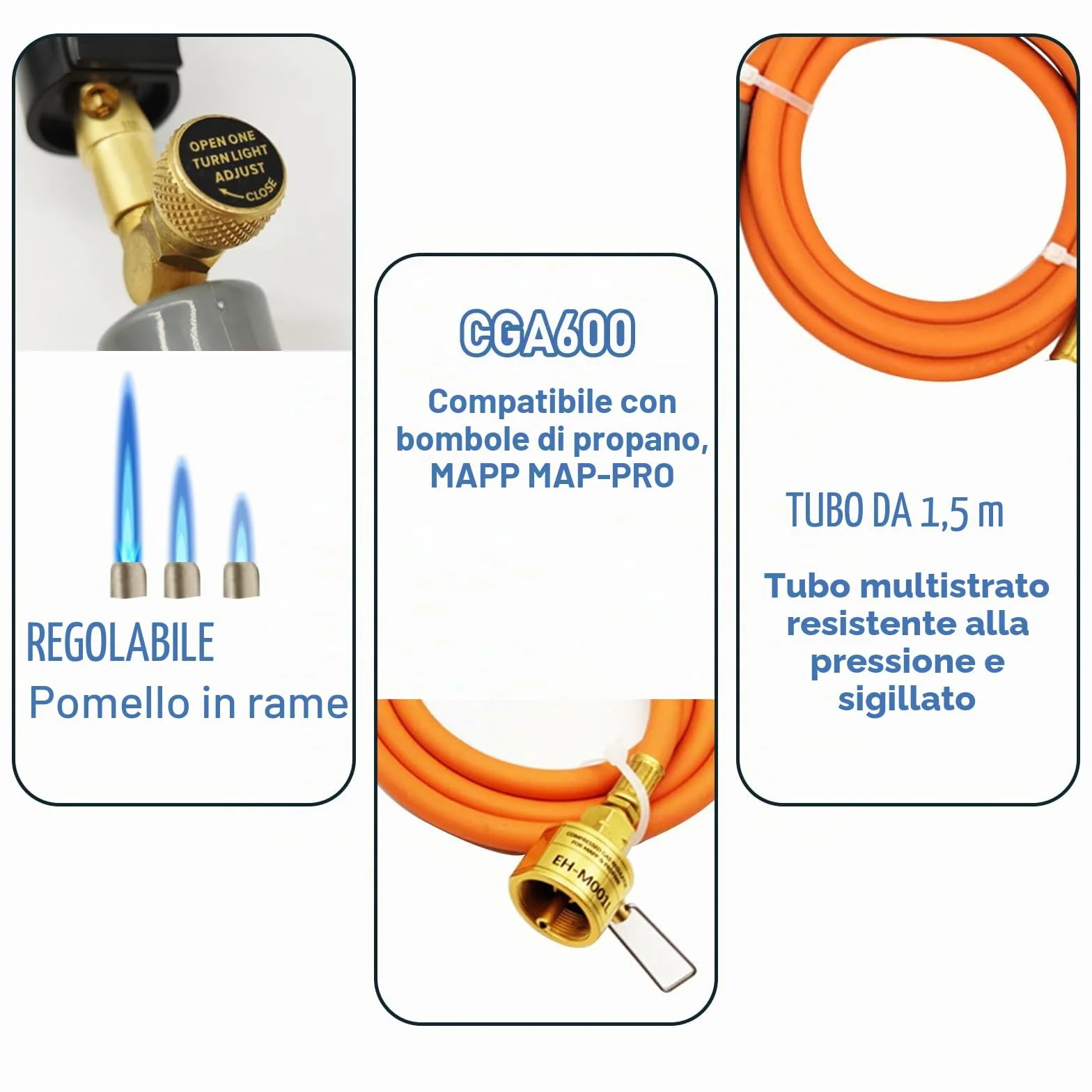 MAPP Torcia a propano CGA600 brasatura testa a gas tubo 1,2 m innesco automatico