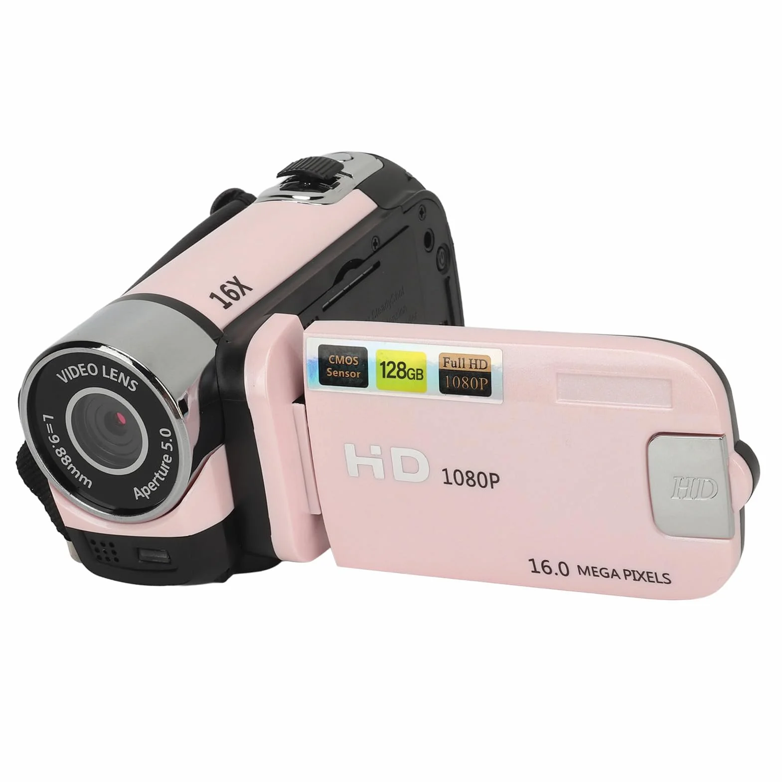 Fotocamera Digitale HD 1080P, Videocamera per con Zoom 16X con Schermo Ruotabile da 2,4 Pollici per la Fotografia, Fotocamera Selfie Portatile da 16 MP con Luce di (PINK)