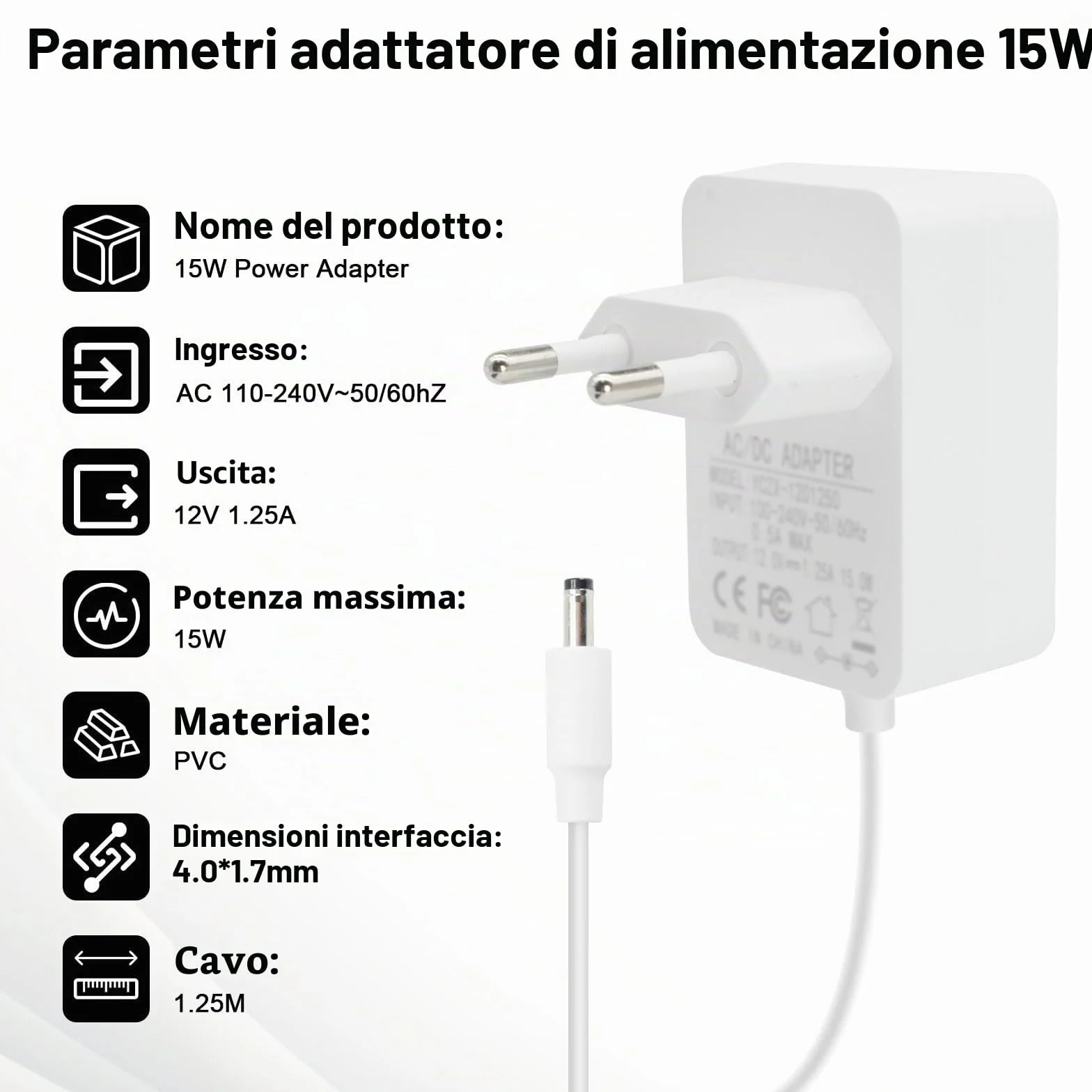 15W Alimentatore per Echo Dot Binghe 12V 1.25A Alimentatore, 15W Cavo di alimentazione per Echo Dot 3a, 4a e 5a Gen, Echo Show 5 1a e 2a Gen, Echo Spot, Echo Pop, Echo Plus, bianco