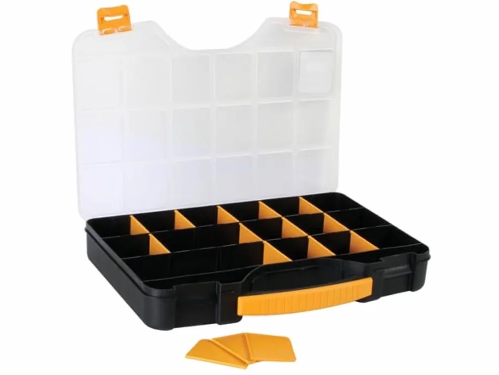 Perel Scatola assortimento in plastica 20 scomparti con 16 divisori rimovibili coperchio trasparente impilabile