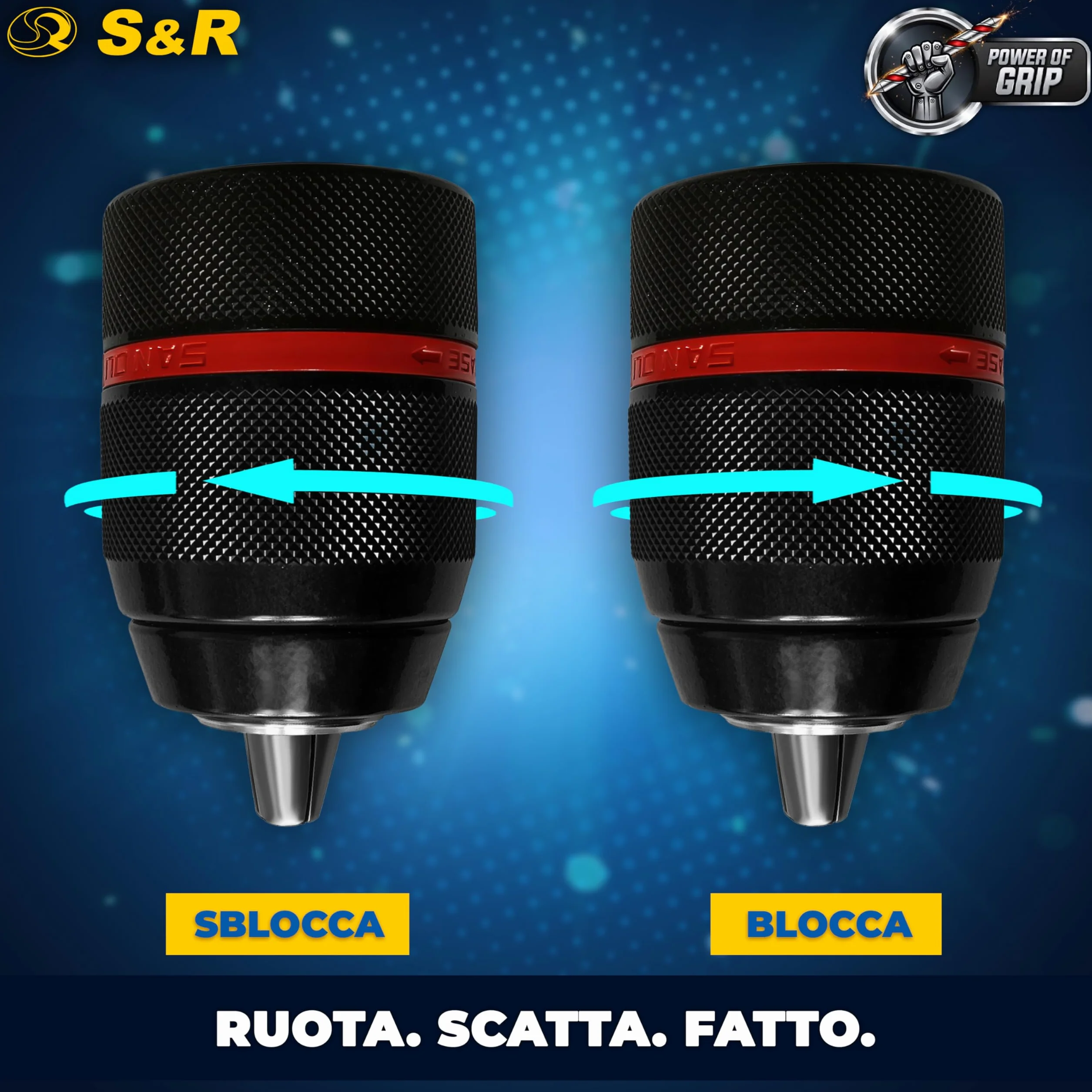 S&R Mandrino Trapano Autoserrante SDS-Plus 1.5-13 mm 1/2"-20UNF M12 Adattatore 1/4" Esagonale