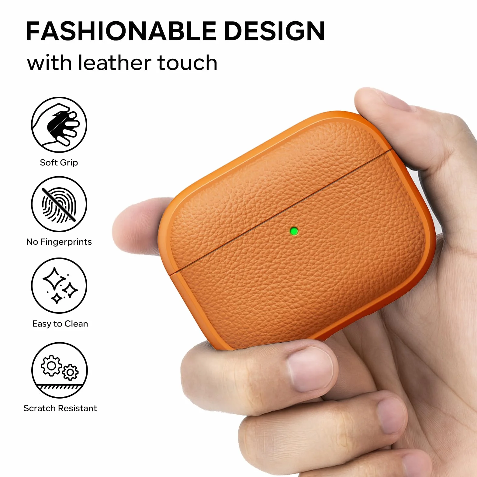 ACRONIX Cover per AirPods Pro 3 (2025) –Cover in TPU Effetto Pelle, Resistente a Graffi e Polvere, LED visibile, Protezione Antiurto, Arancione