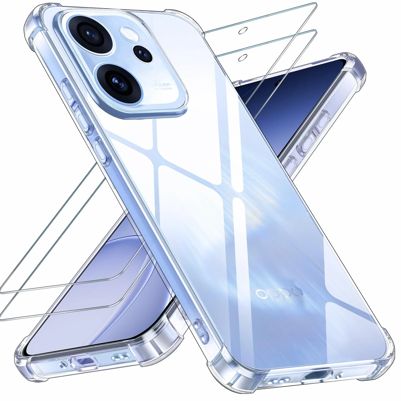 Yohii Cover per Oppo Reno15 F/Reno 15 FS 5G (No per Reno15) con 2 Pezzi Vetro Temperato, [Protezione Fotocamera] Custodia Antiurto Chiaro, TPU Morbido Antigraffio Anti Ingiallimento Case, Trasparente