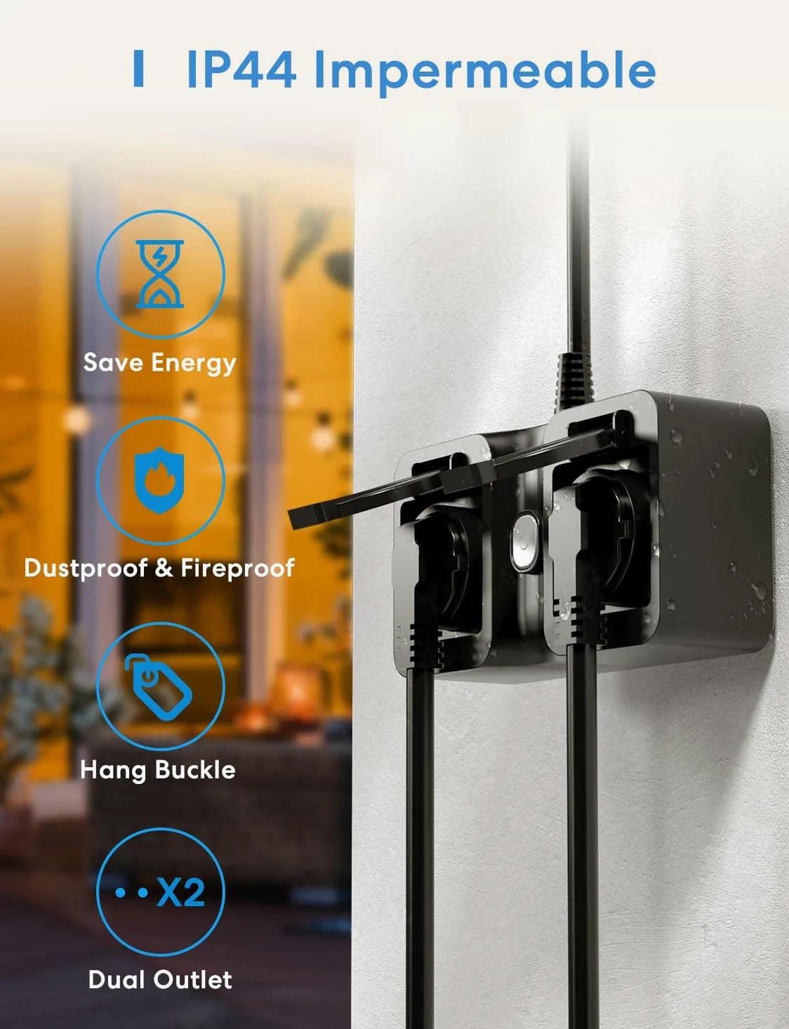 Meross Presa WiFi Esterna, Multipresa Intelligente Outdoor 2 Prese Uscita, Controllo Remoto Separato Tramite App, Compatibile con Alexa, Google Assistant, e SmartThings