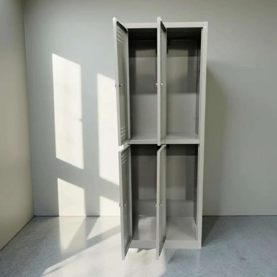 Armadio Spogliatoio - 4 Ripiani, Appendiabiti, Separatore, per Ufficio, Palestra, Aerazione Superiore ed Inferiore, Maniglia Lucchettabile, Kit ad Incastro, Bulloni - 60x40x167h cm (4 ante)