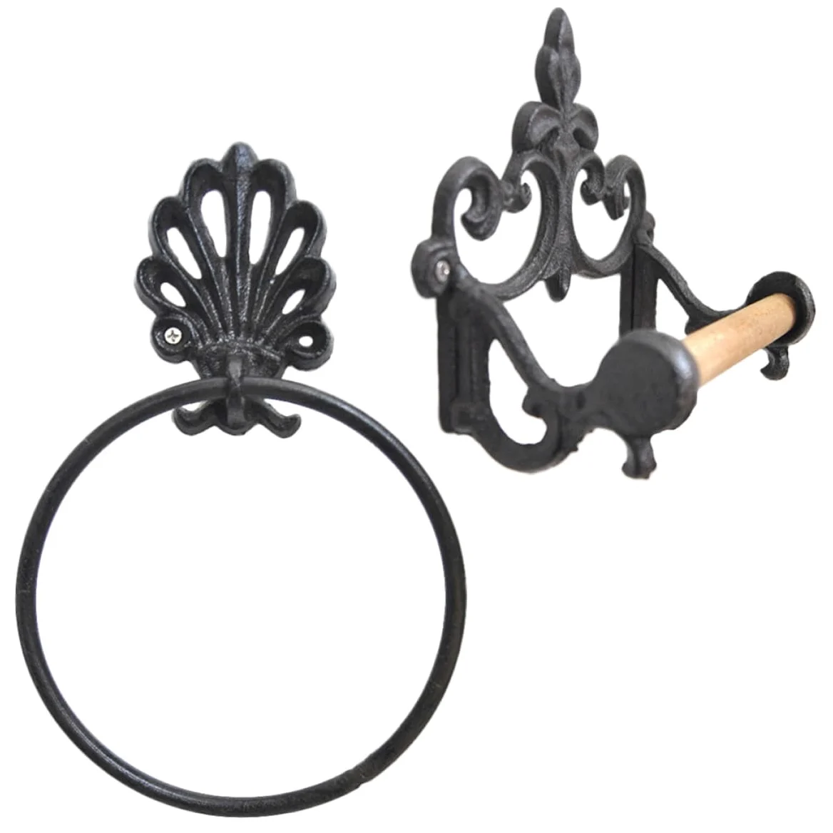 Anello Portasciugamani Rotondo in Ferro Battuto, 2 Pezzi | Stile Retro Semplice ed Elegante, Nero, Accessori di Montaggio Inclusi