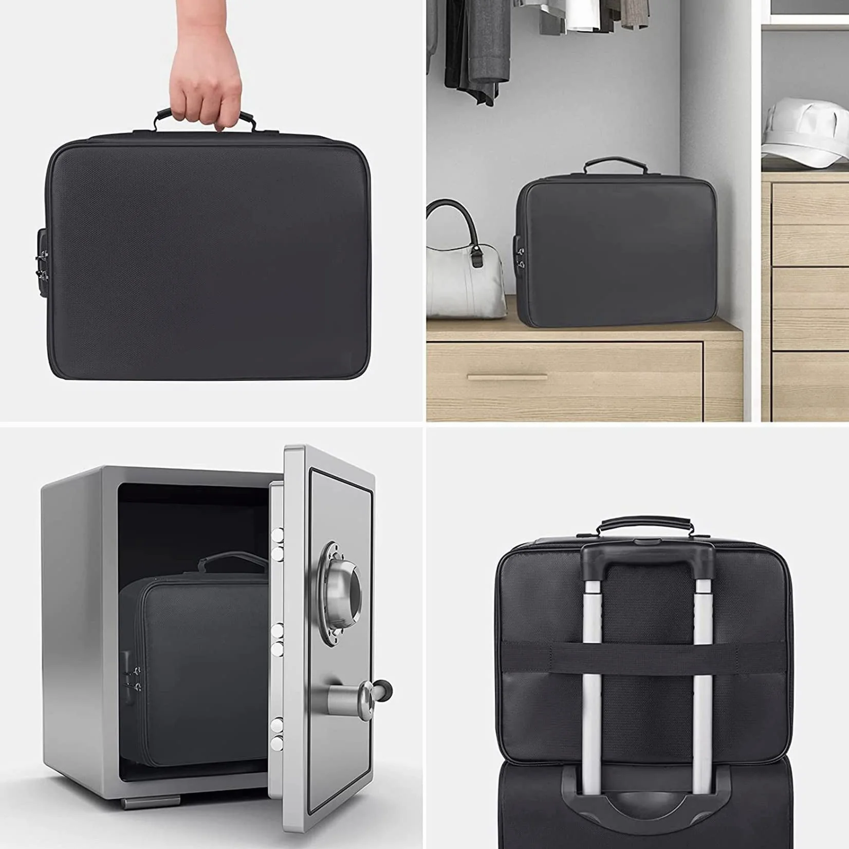 2X Borsa Portadocumenti Ignifuga con Serratura Home Travel Cassetta di Sicurezza Ignifuga E Impermeabile Archiviazione File con Maniglia Portatile