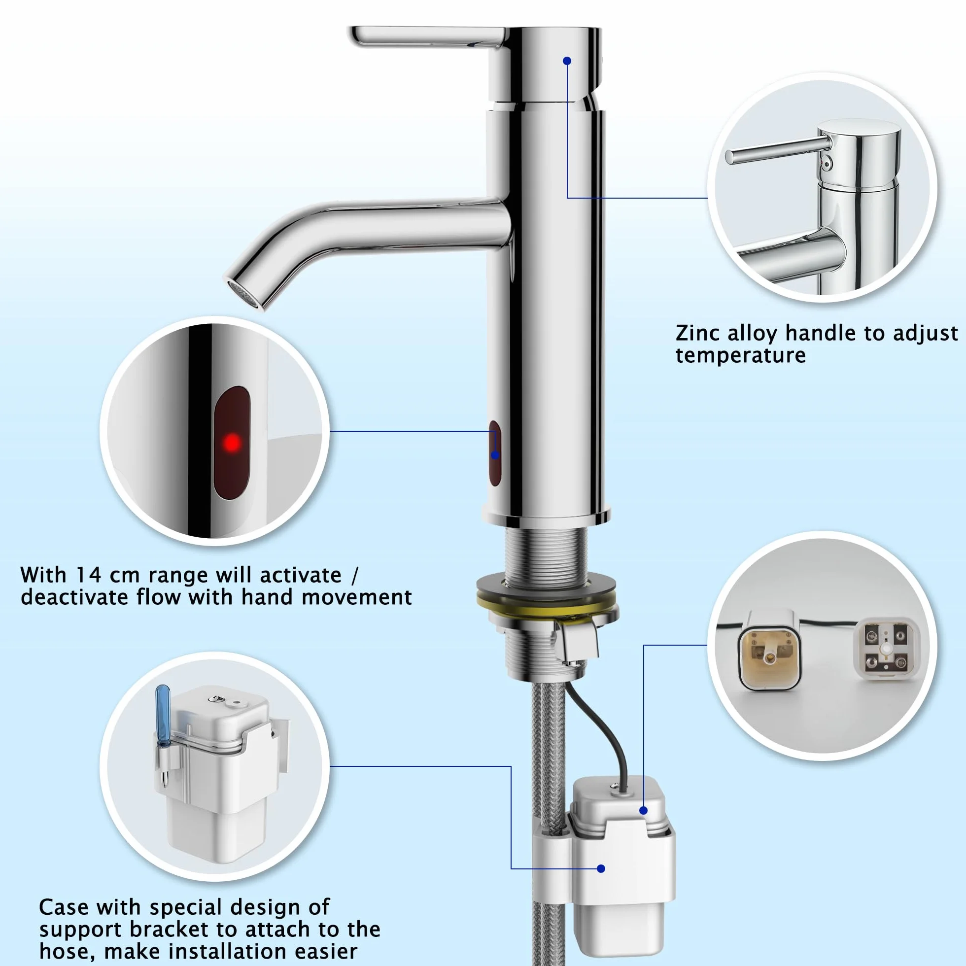 Rubinetto con Sensore Infrarossi Automatico per Lavabo Bagno Acciaio Inossidabile Cromo Argento