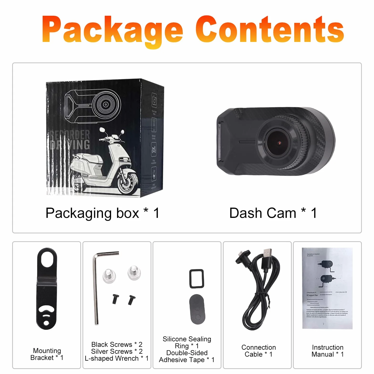 Shkalacar Dash Cam per Moto 2K, Registratore di Guida WiFi 2.4G con Registrazione in Loop e Controllo APP, Impermeabile IP66, per IOS e