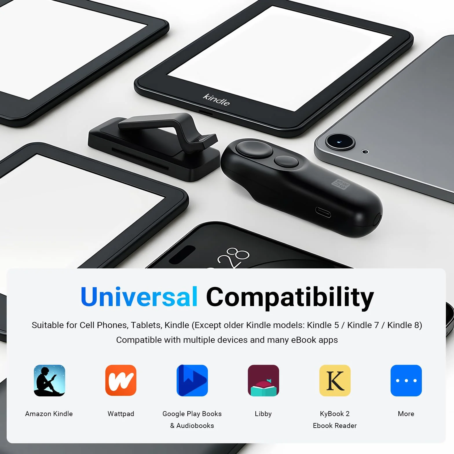 USOR Supporto per tablet a collo d'oca con telecomando per Kindle, supporto regolabile per leggere Kindle a letto, regali per gli appassionati di lettura