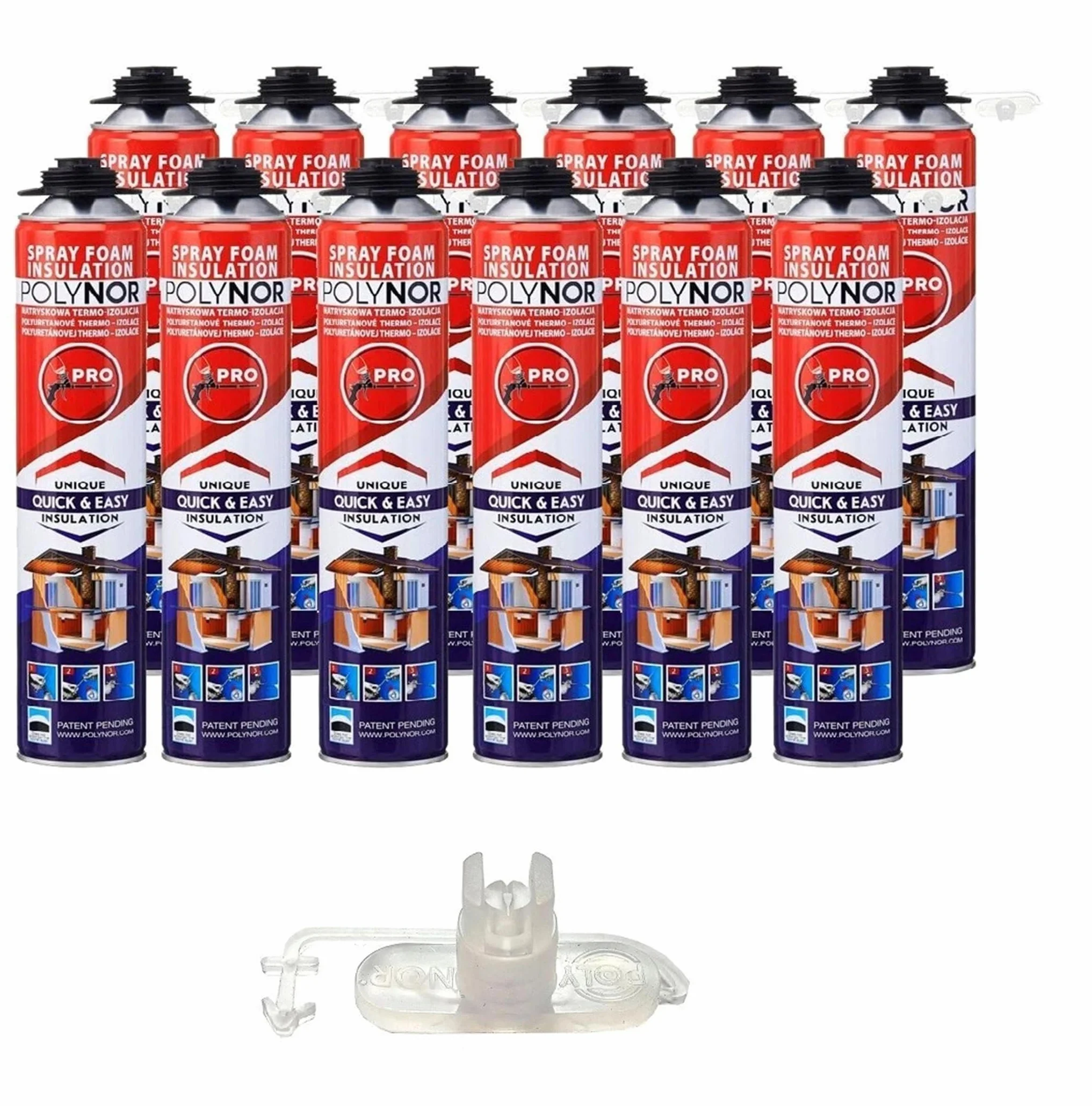 POLYNOR Isolamento termico PUR in bomboletta PRO 750 ml Set 12 schiume con ugelli