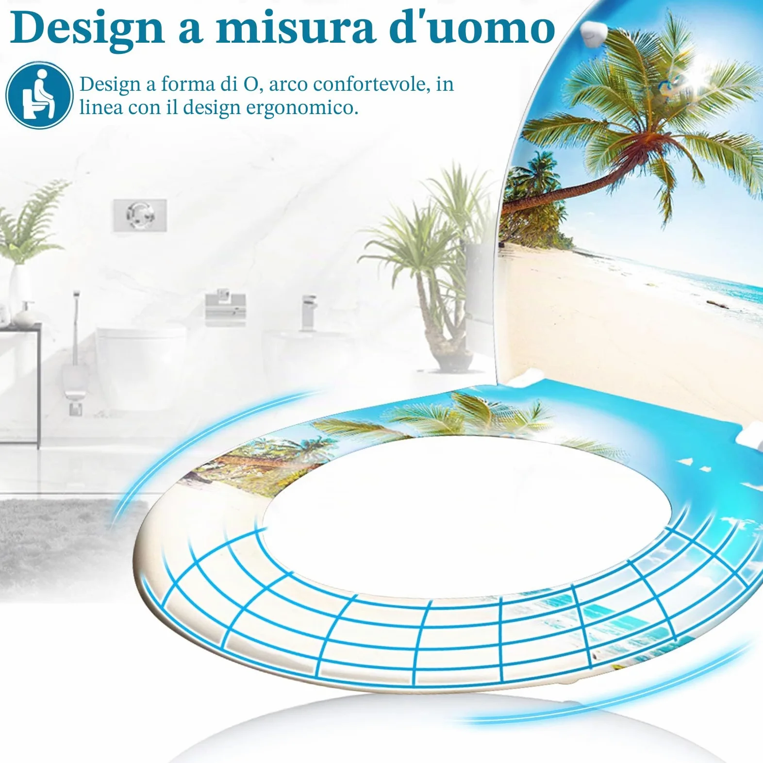 LARS360 Sedile WC con abbassamento automatico, misura universale, in plastica rigida, sedile WC con abbassamento lento, antibatterico, fiamma del cranio