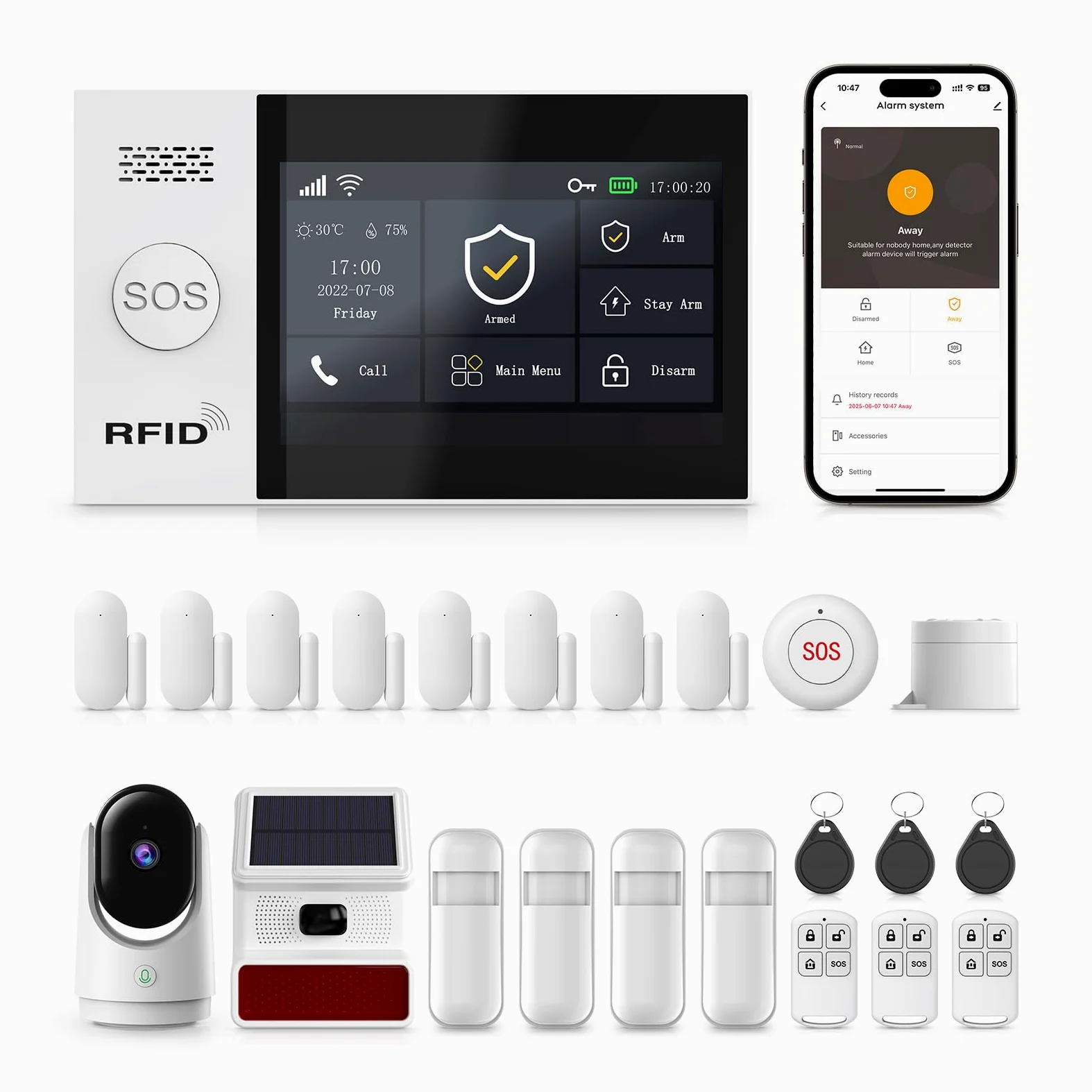 XNY 4.3'' Schermo Tattile Completo Allarme Casa Senza Fili con Telecamera, Allarme Casa 4G/WiFi, Antifurto Casa Wireless con APP, Sirena Esterna, Sensore di movimento, Sensore Porta, Telecomando