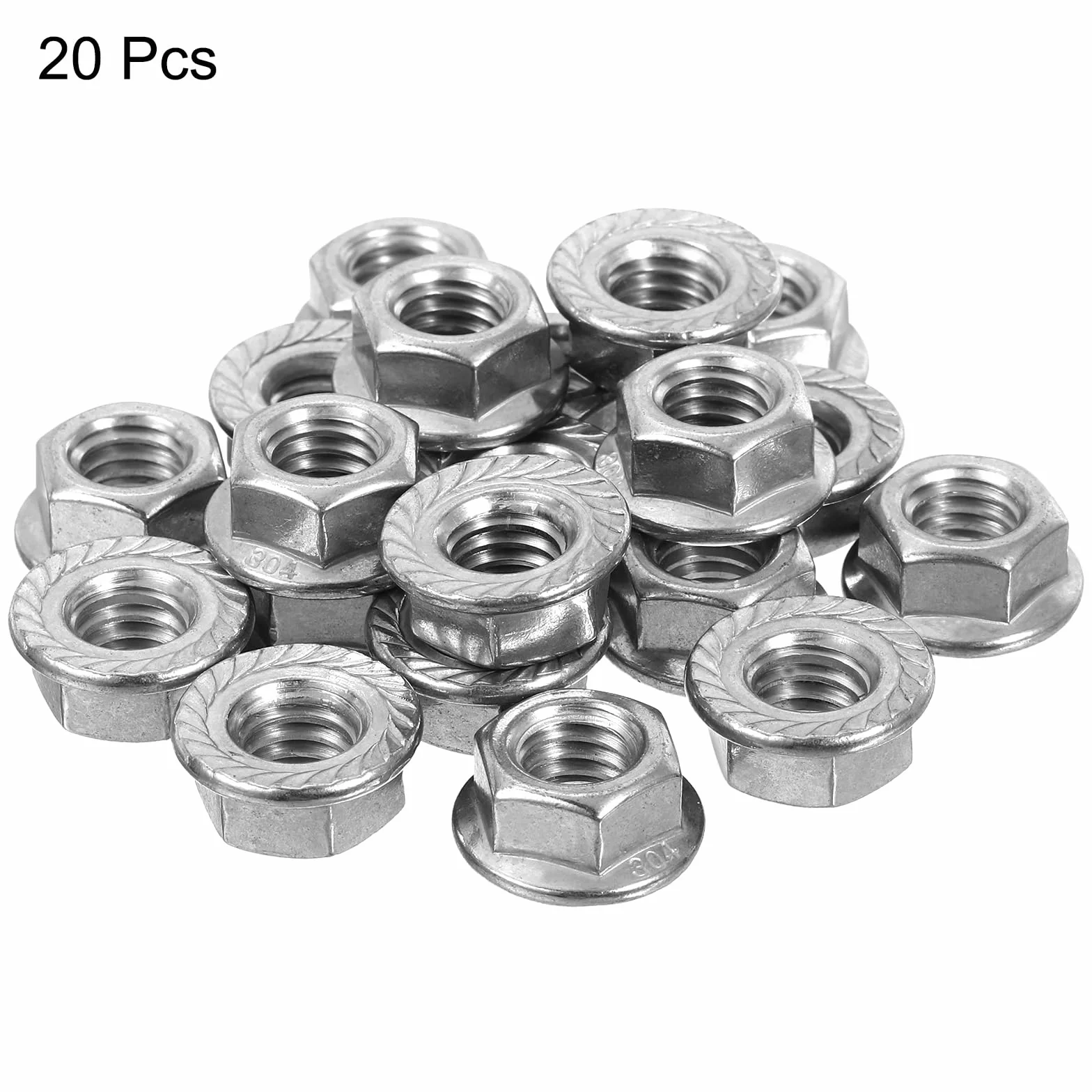 Dadi Autobloccanti Esagonali Flangiati Scanalati 3/8-16 20pz Acciaio Inossidabile 304 Filettatura Completa Argento