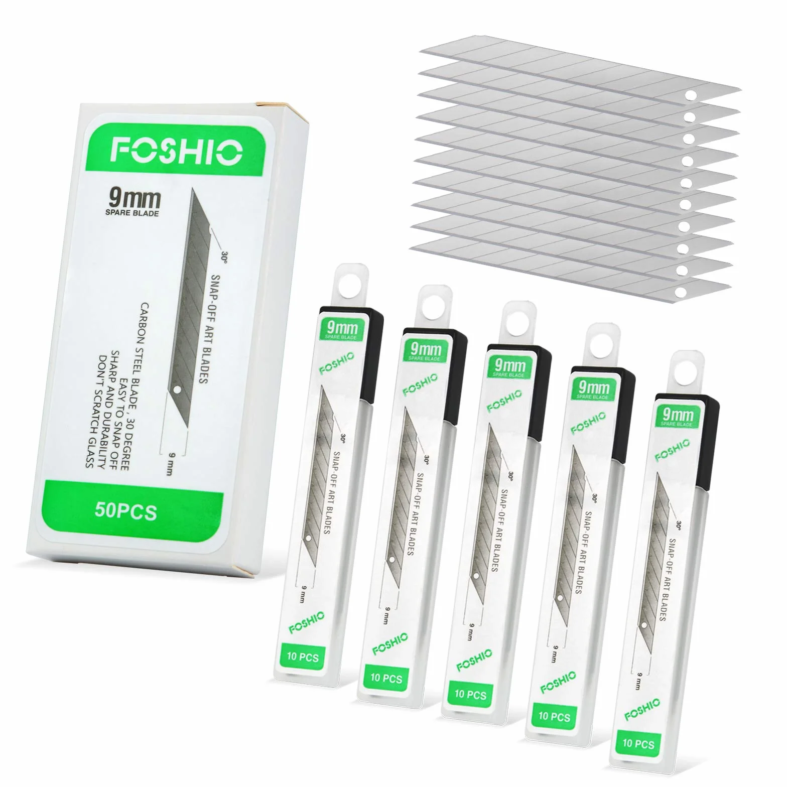 FOSHIO 50 Pezzi 9mm Coltello a 30 Gradi in Acciaio al Carbonio Cutter Lame