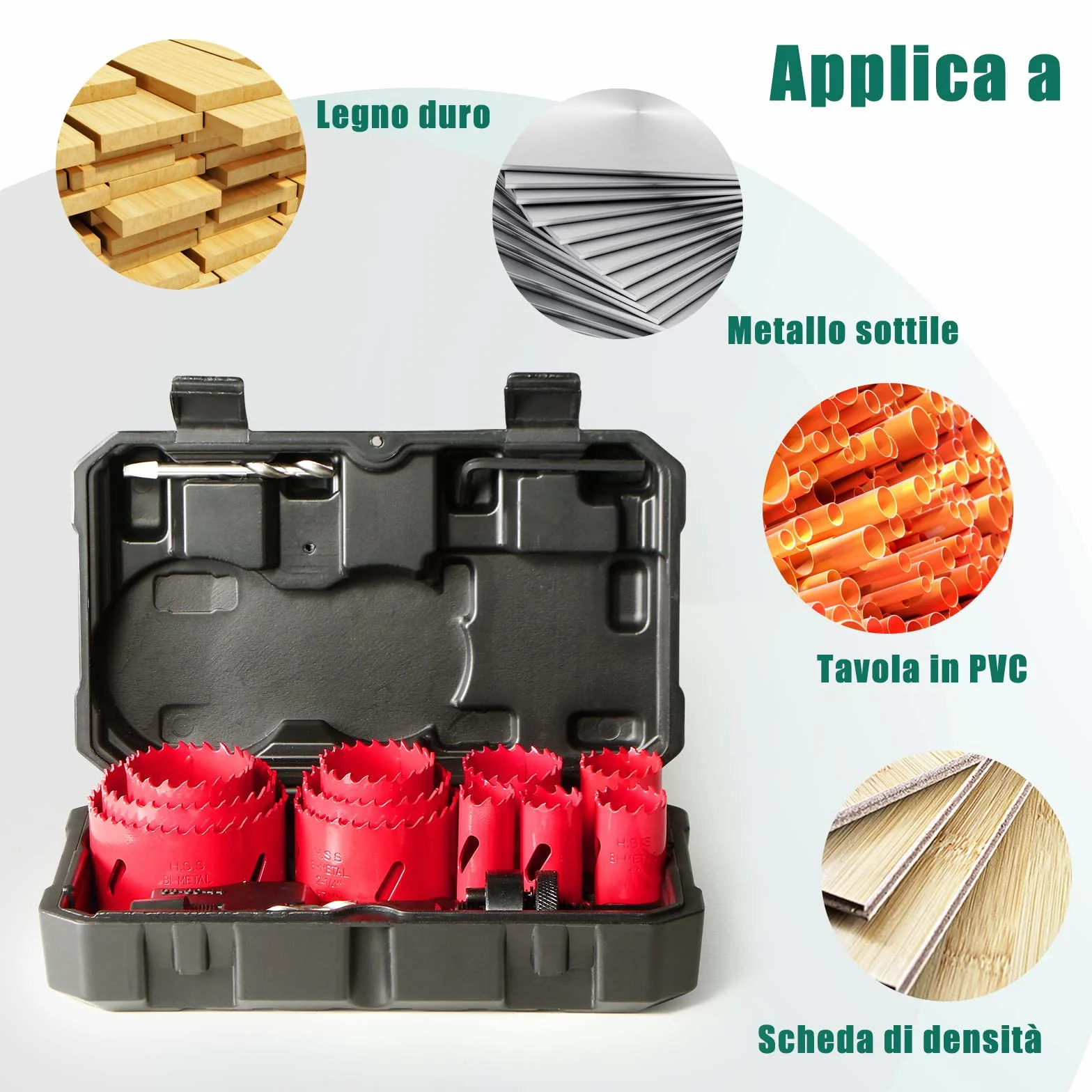 HYCHIKA Sega a Tazza Bi-metallica 17 PCS 20mm-68mm Profondità di Taglio 40mm per Trapano Metallo Legno PVC