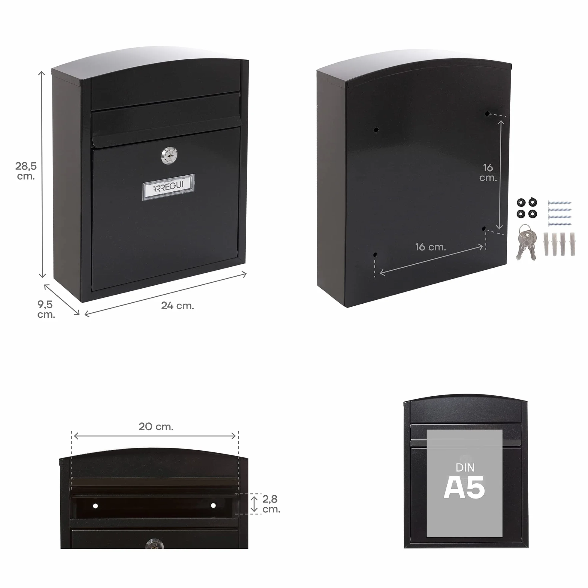 ARREGUI Compact E5734 Cassetta Postale Individuale in Acciaio da Parete Esterno S DIN A5 Nero
