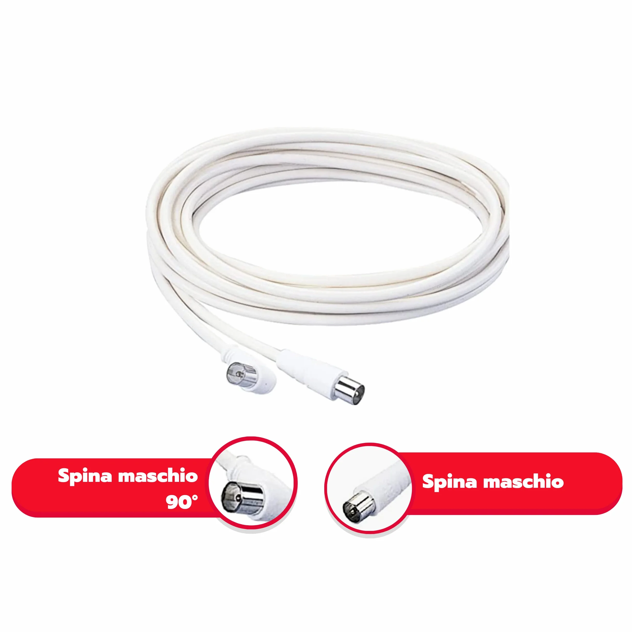 POLY POOL | PP0622XAM Cavo Coassiale 5m, per Collegare la Tv all'Antenna Bianco con Spina Assiale