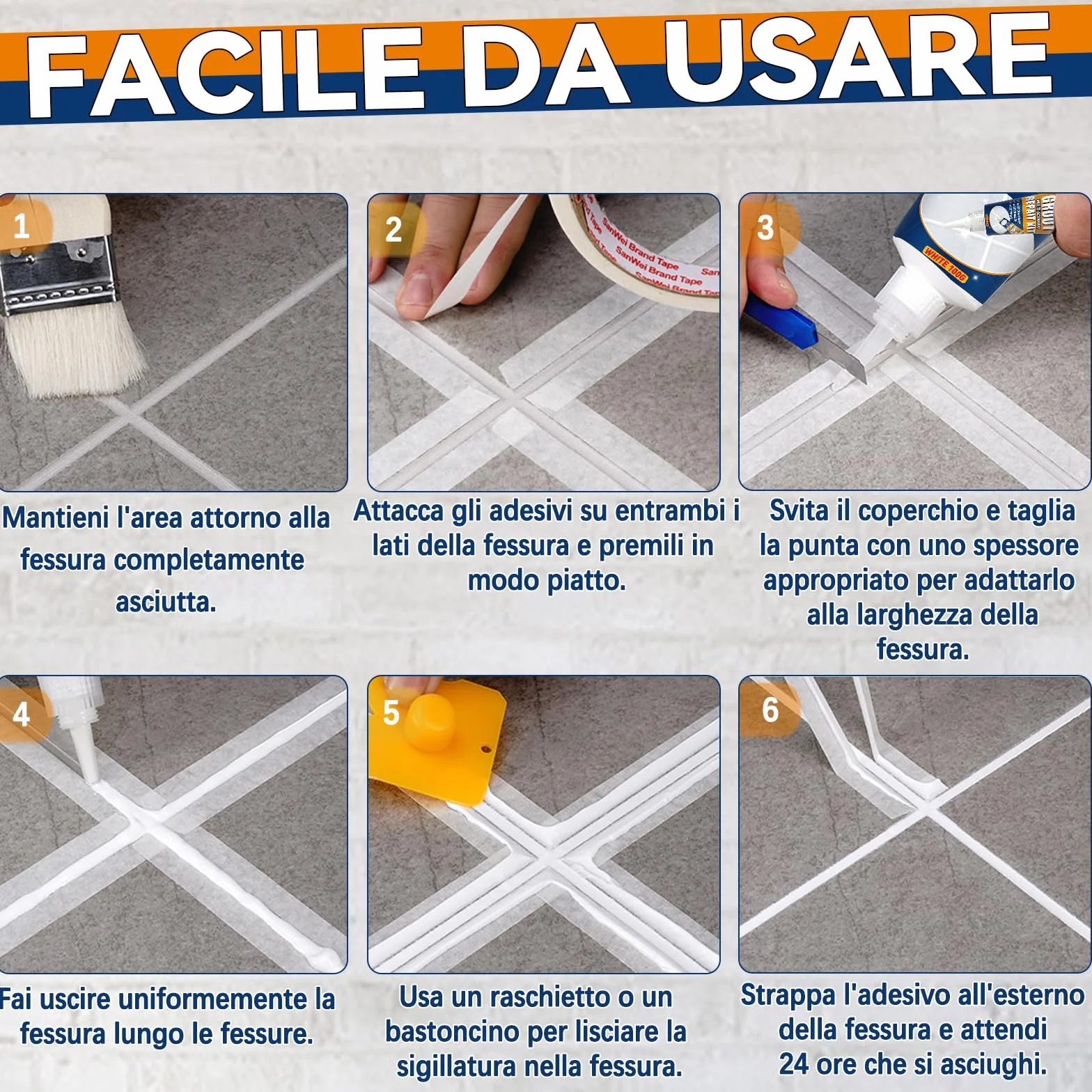 Kit Riparazione Fughe Piastrelle Asciugatura Rapida Bianco 200G