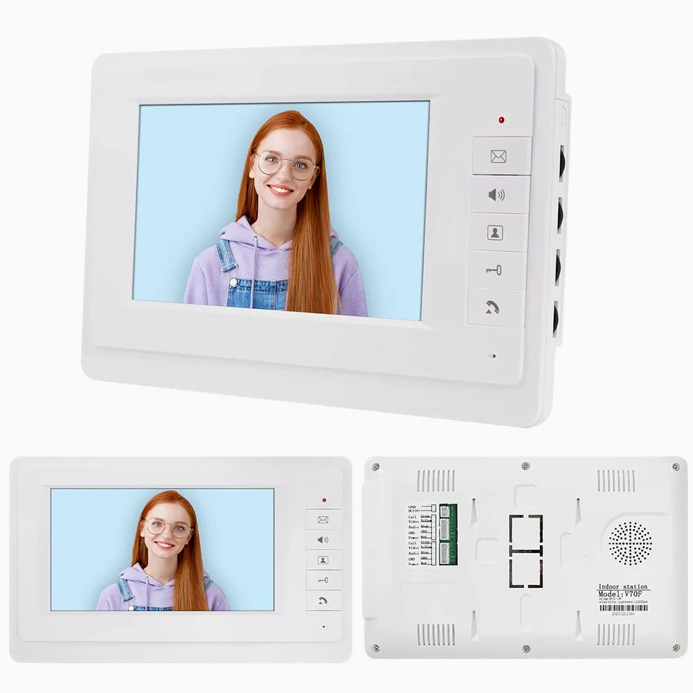 7'' TFT LCD Colori Videocitofono Campanello System 2 Monitors Doorbell + 700TVL Telecamera per Esterni IR Visione Notturna per Casa