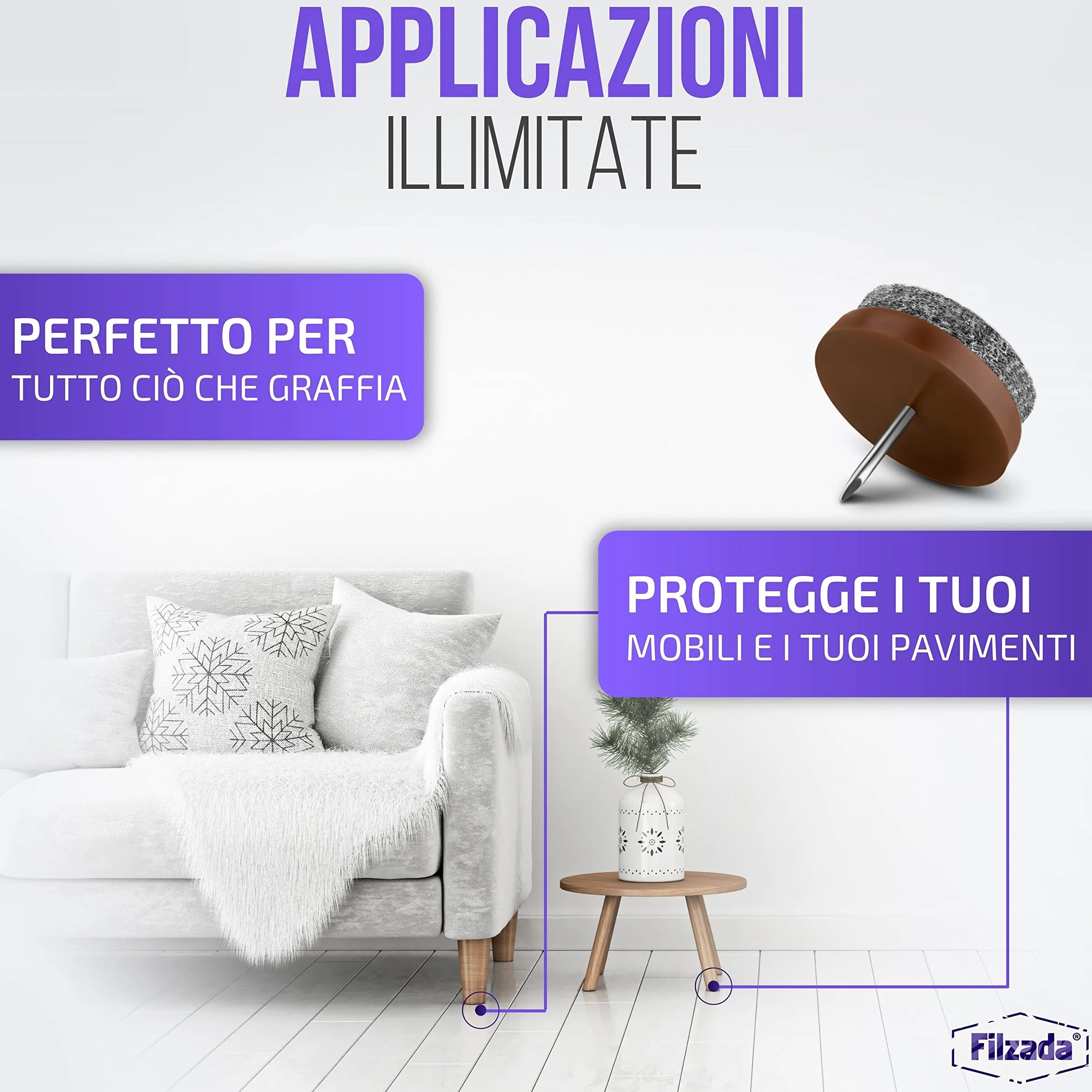 Feltro aliante con chiodo Ø 24 mm marrone - Scivoli per mobili professionali